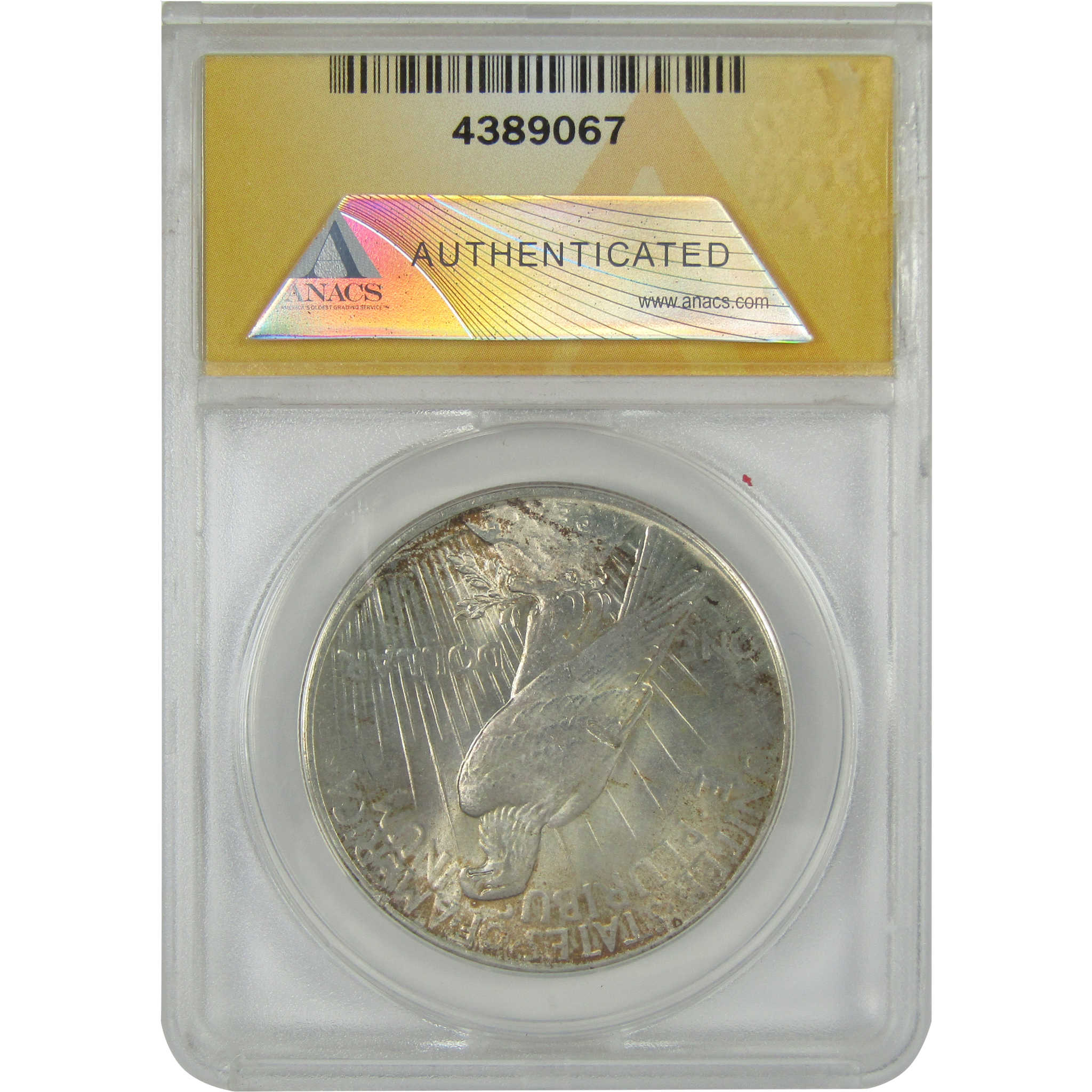 1925 Peace Dollar MS 63 ANACS Silver Struck Through Debris SKU:I16387