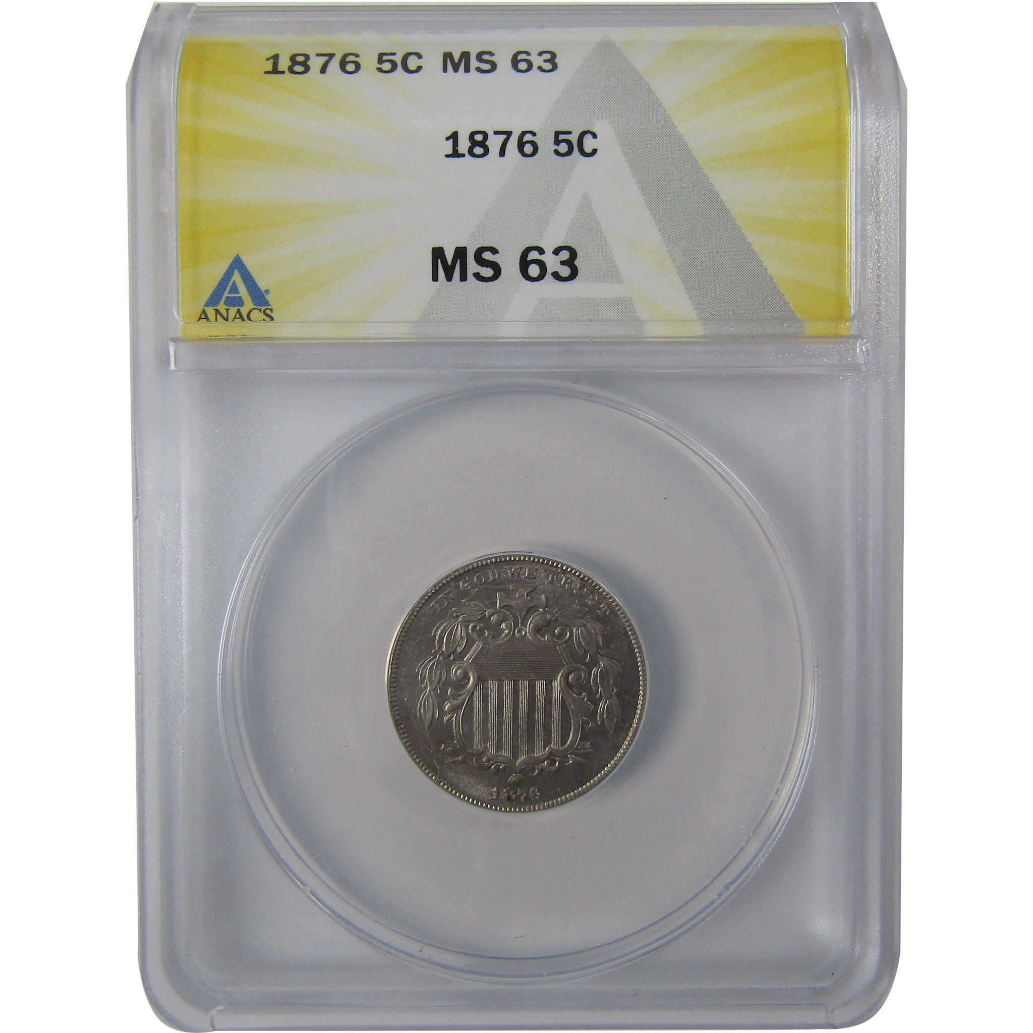1876 Shield Nickel MS 63 ANACS Uncirculated 5c Coin SKU:I23686
