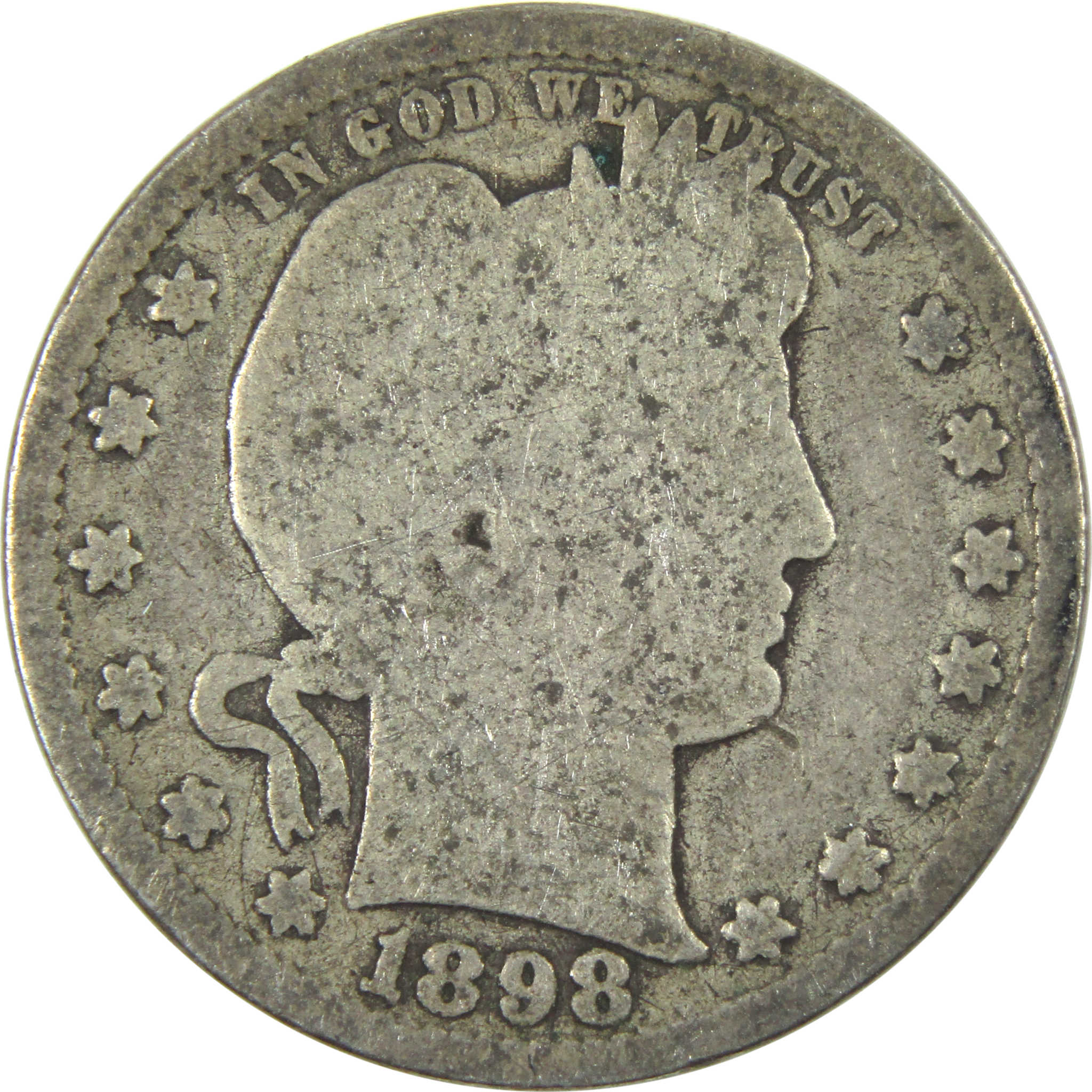 1898 S Barber Quarter G Good Silver 25c Coin SKU:I14661