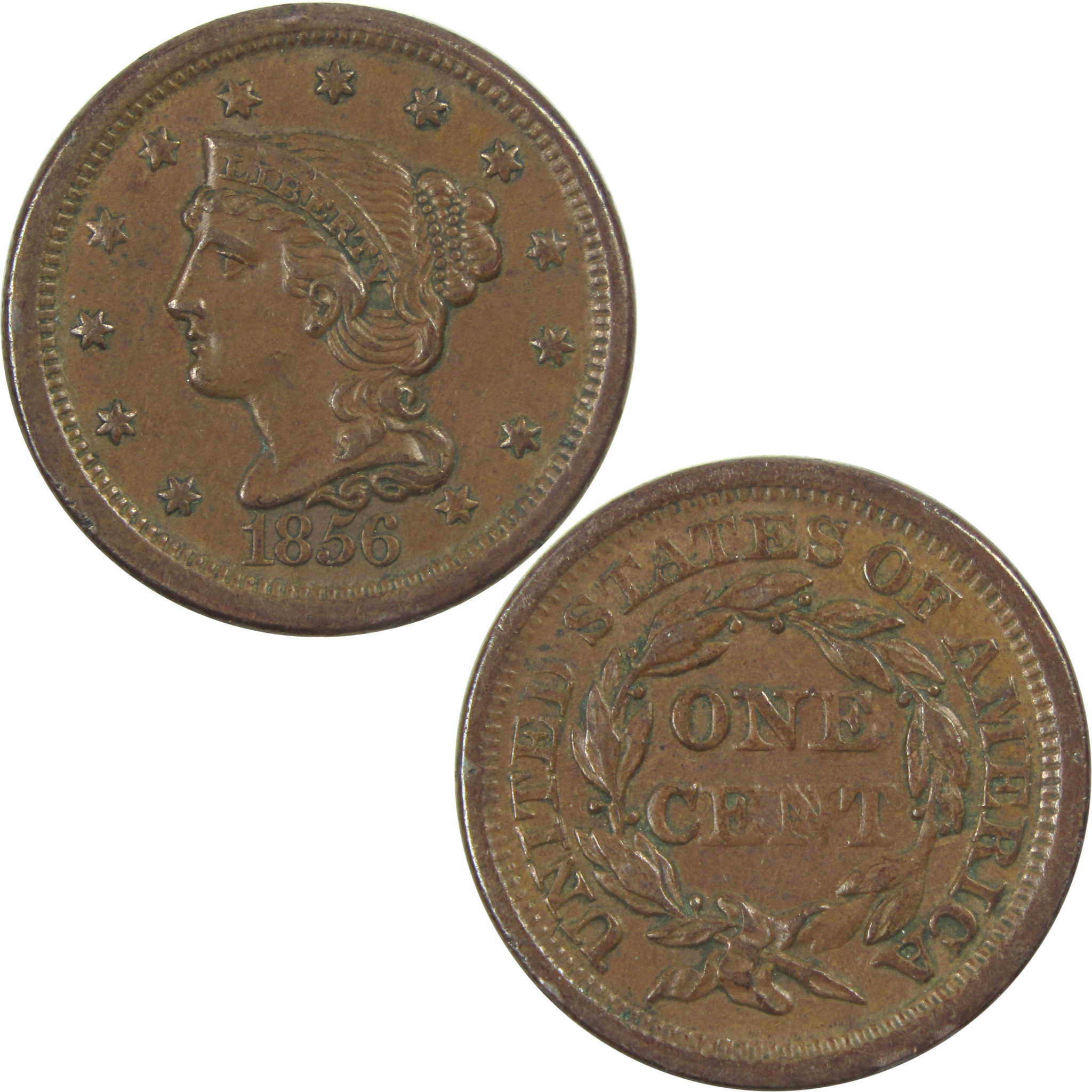 1856 Slanting 5 Braided Hair Large Cent XF Extremely Fine SKU:I15334