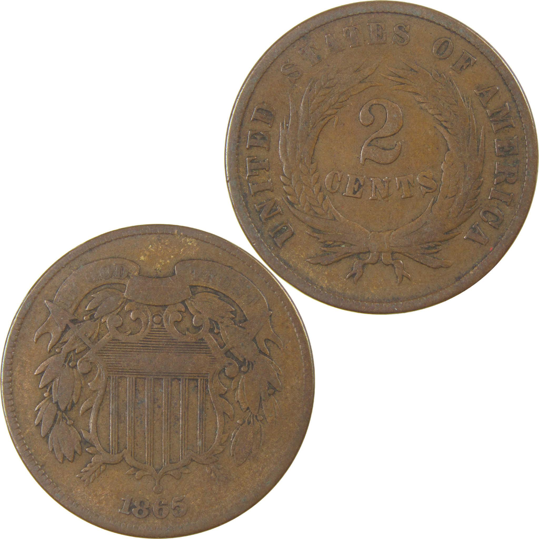 1865 Two Cent Piece VG Very Good 2c Coin