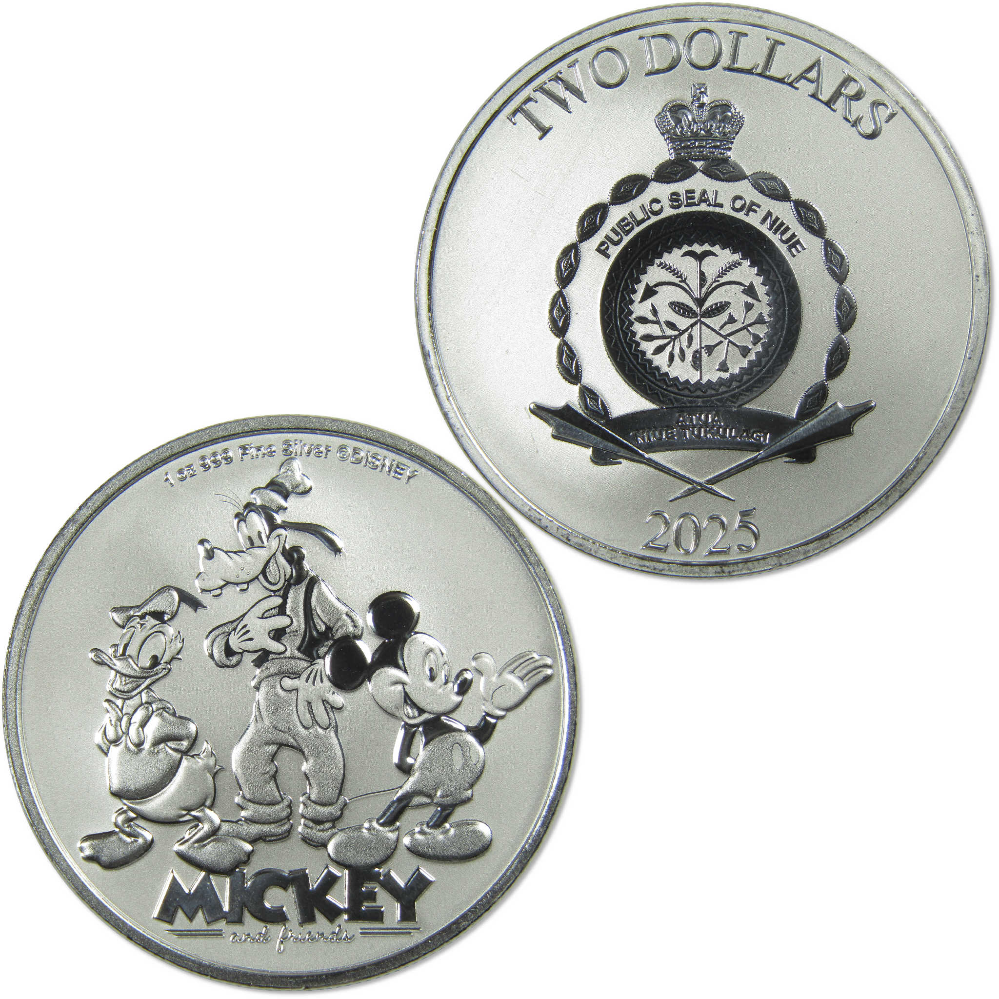 Disney Mickey Mouse & Friends BU 1 oz .999 Silver Bullion $2 2025 Niue