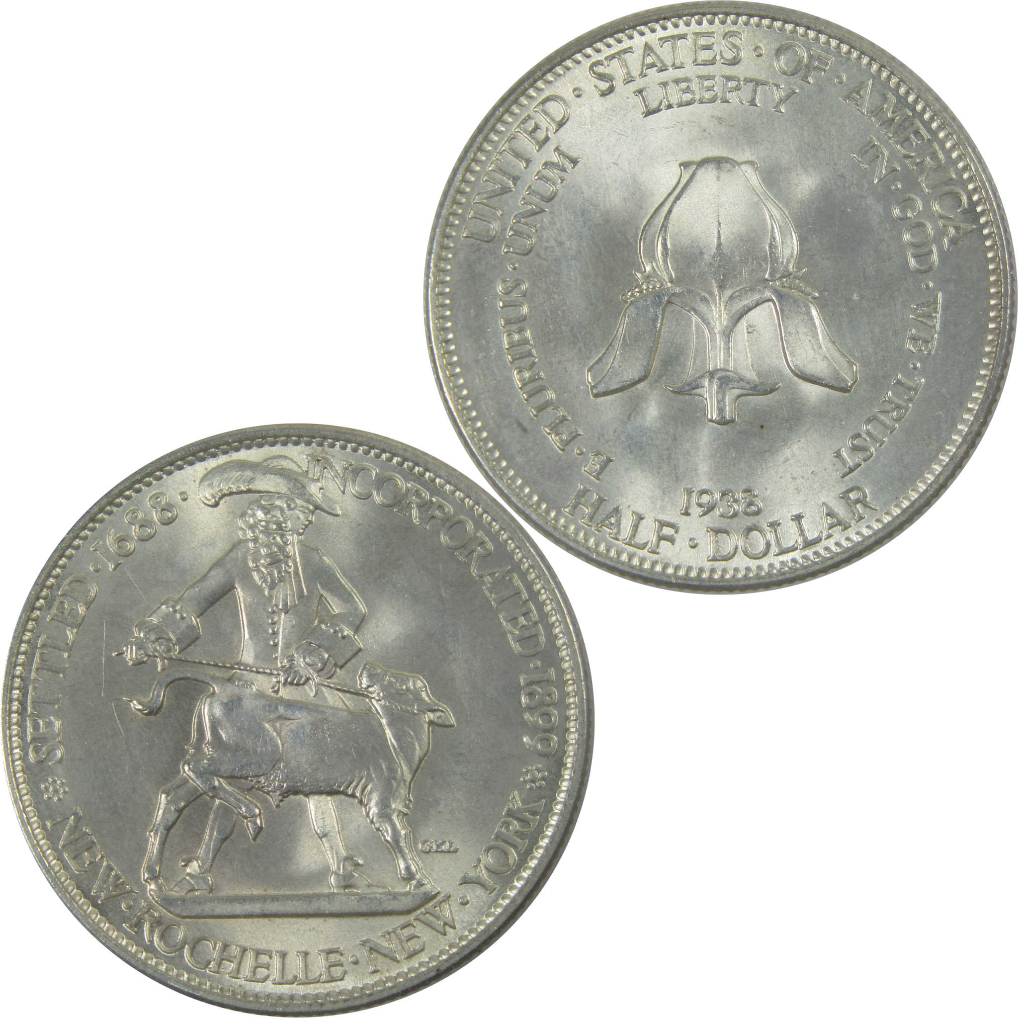 New Rochelle Commemorative Half Dollar 1938 BU Uncirculated Silver