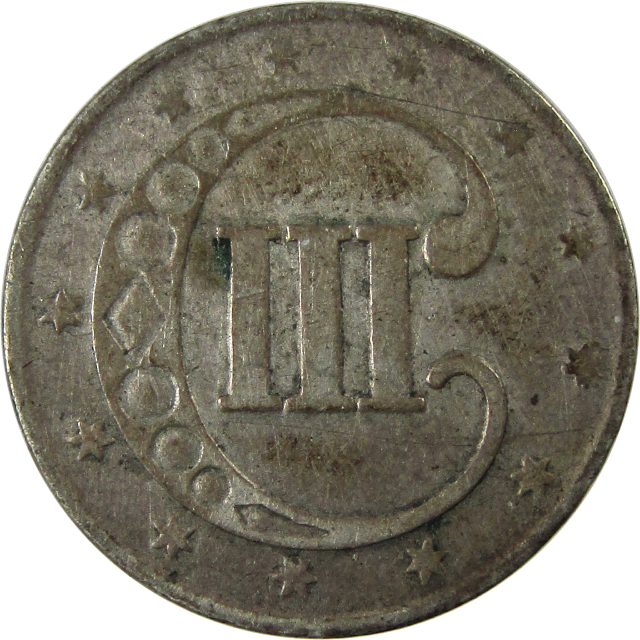 1851 Silver Three Cent Piece F Fine Trime 3c Coin SKU:I25110