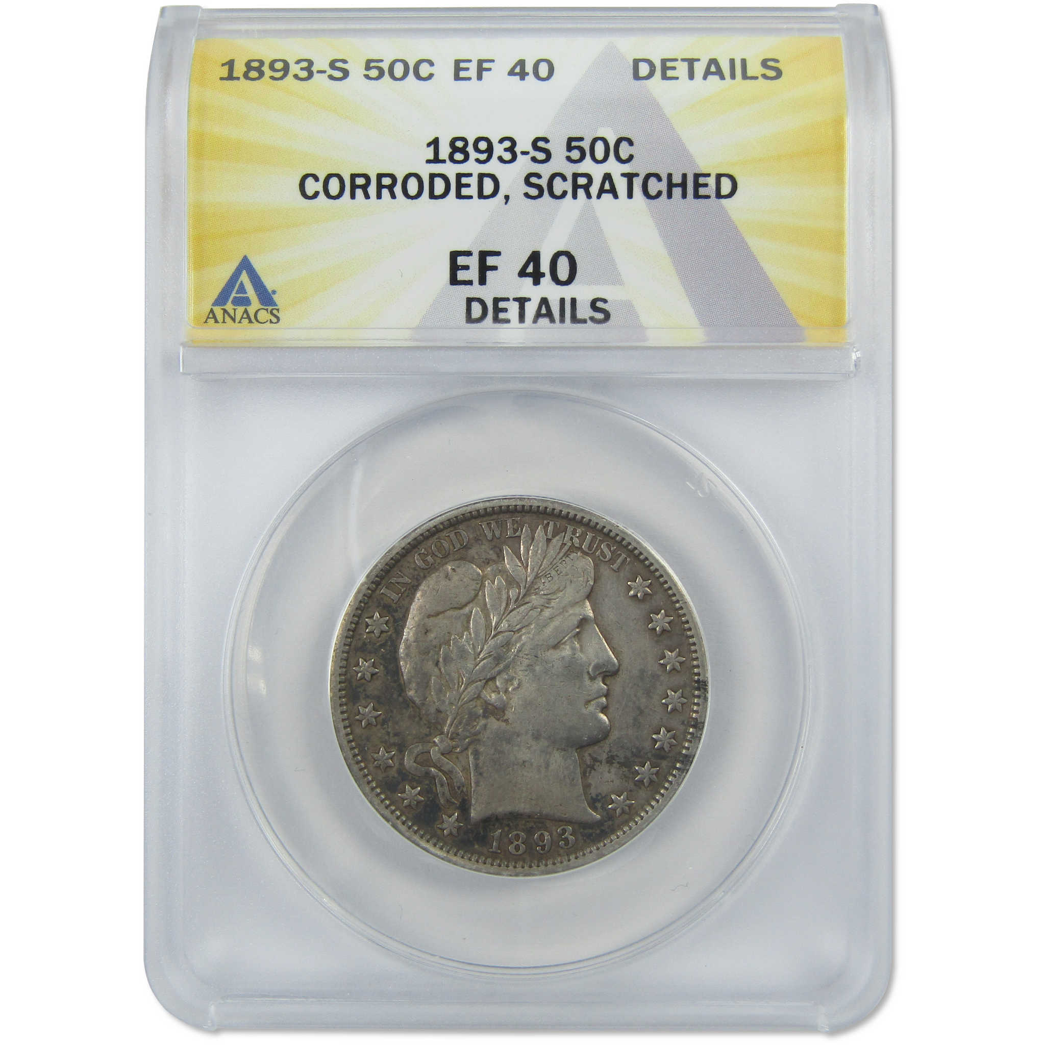 1893 S Barber Half Dollar EF 40 Details ANACS Silver 50c SKU:IPC6253