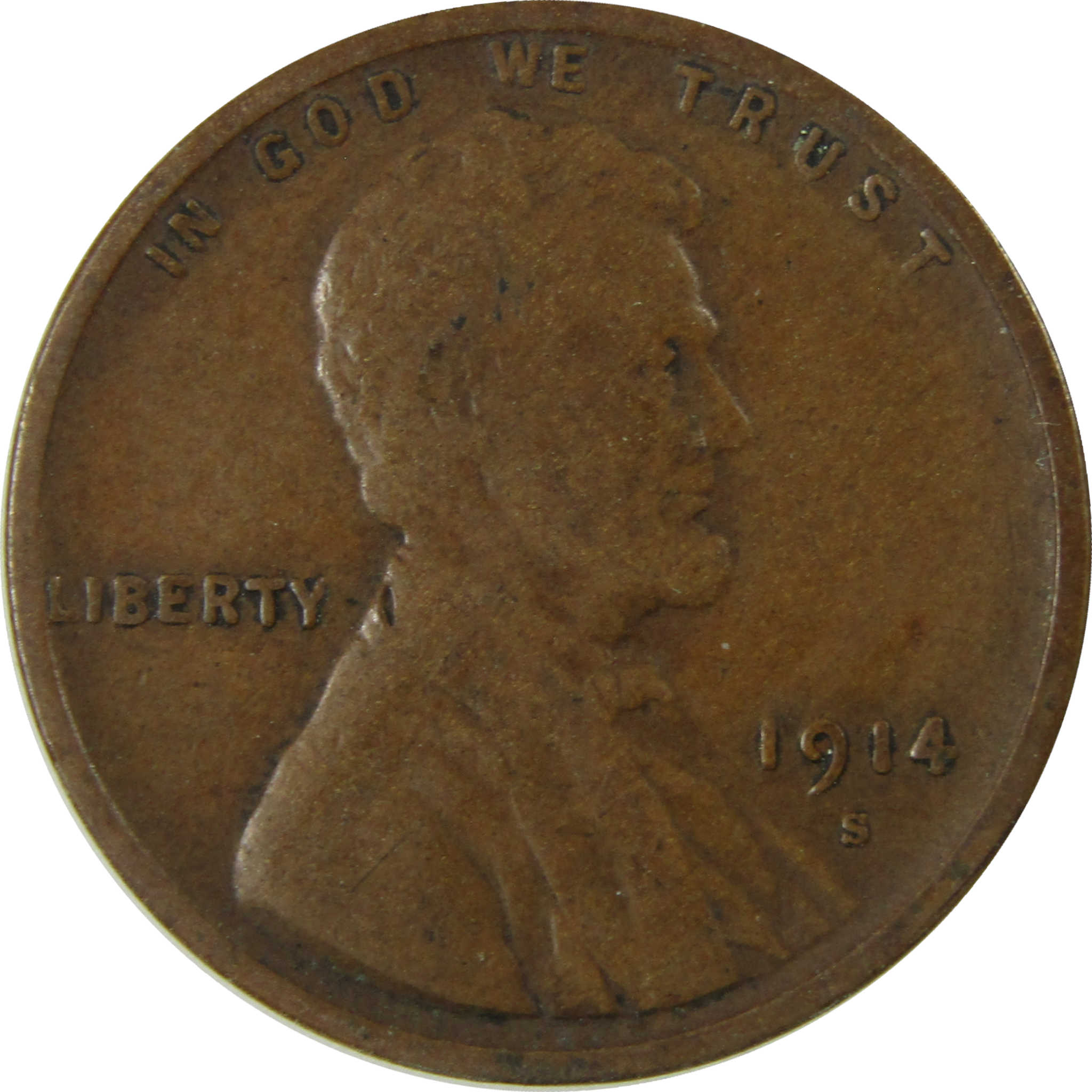 1914 S Lincoln Wheat Cent F Fine Penny 1c Coin Collectible SKU:I28128