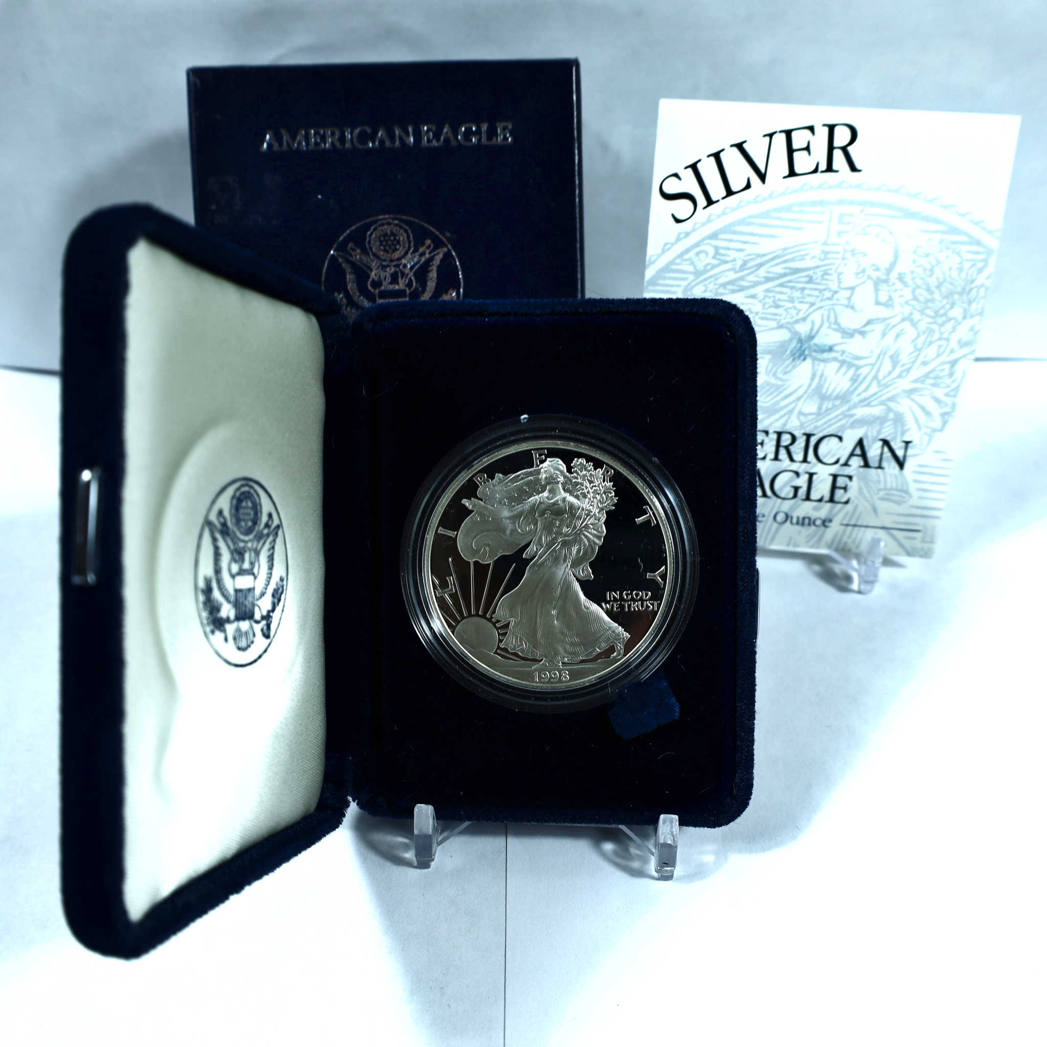 1998 P American Eagle Dollar 1 oz .999 Silver OGP COA SKU:CPC7878