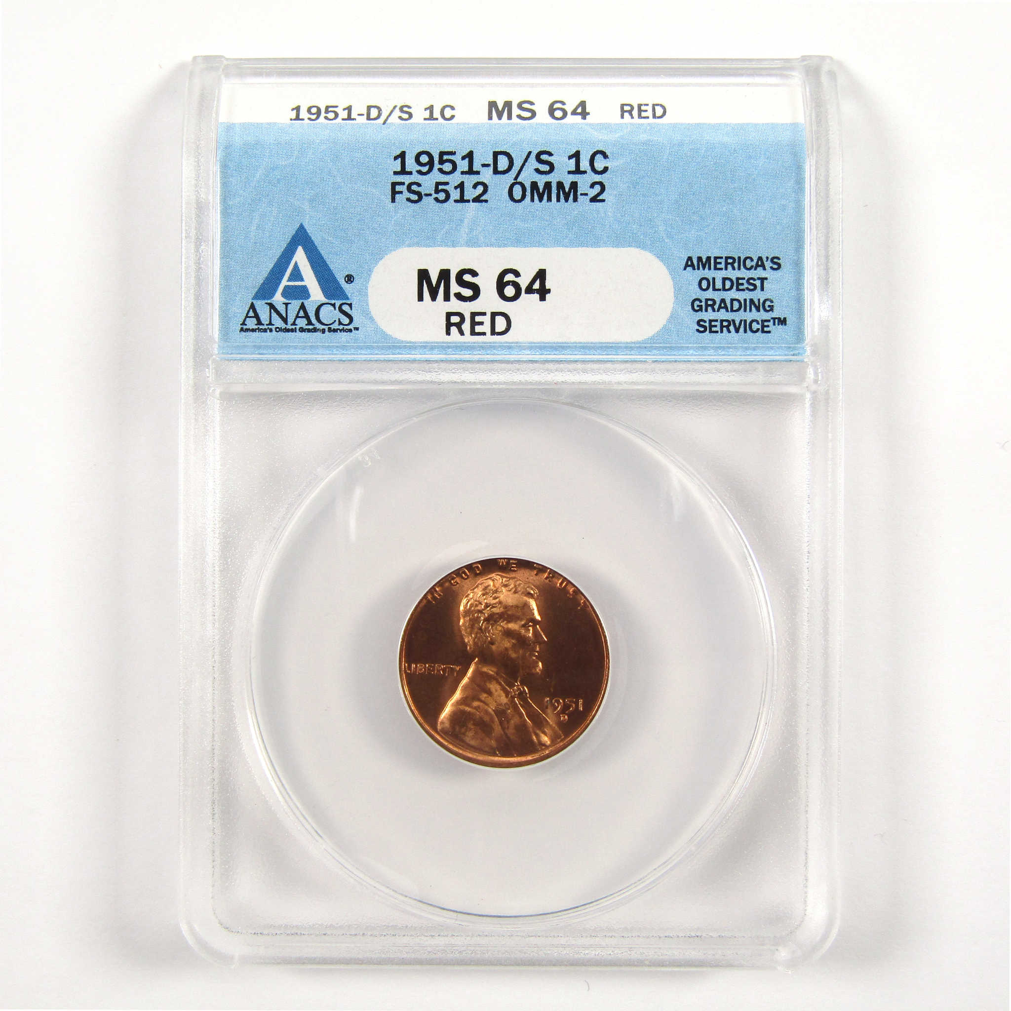 1951 D/S OMM-2 FS-512 Lincoln Wheat Cent MS 64 RD ANACS SKU:CPC5649