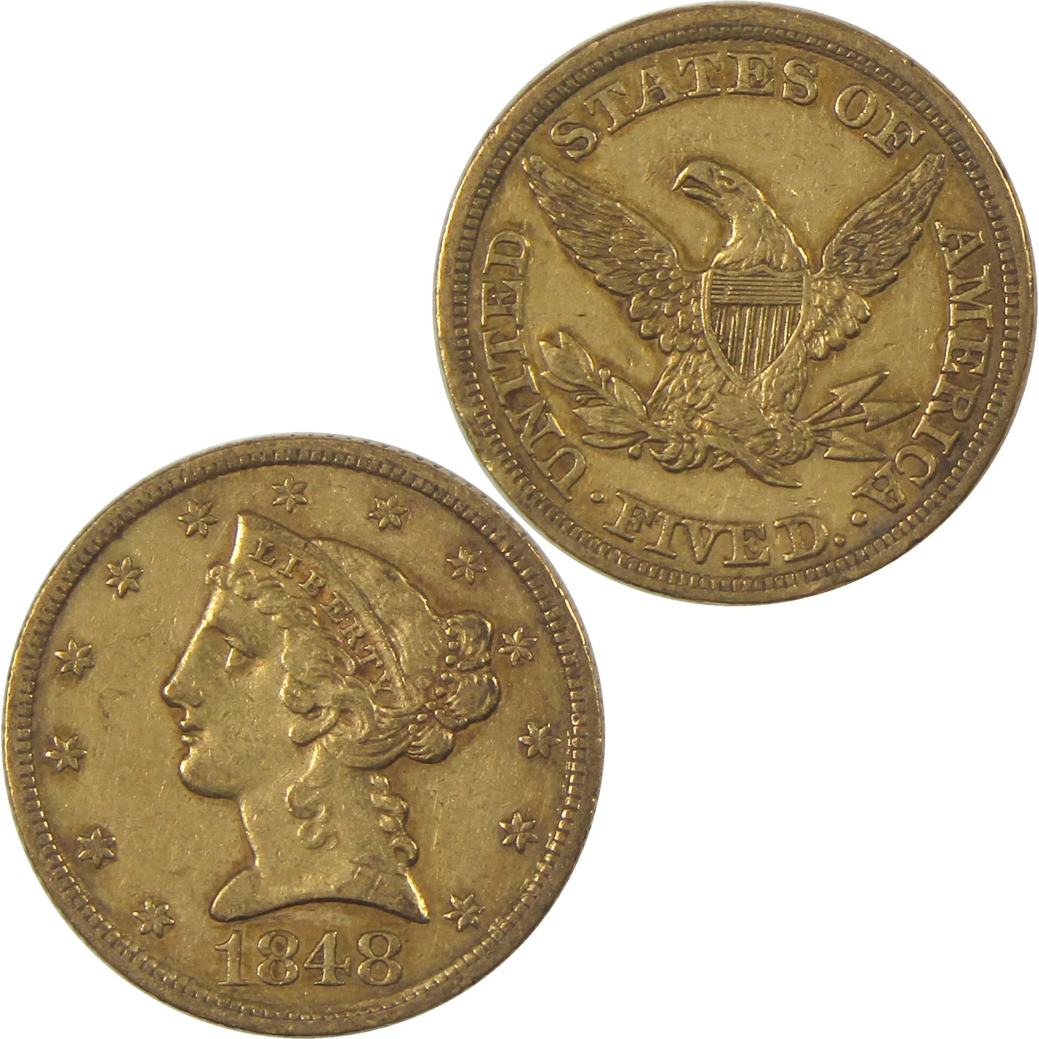 1848 Liberty Head Gold Half Eagle XF EF Extremely Fine $5 Coin