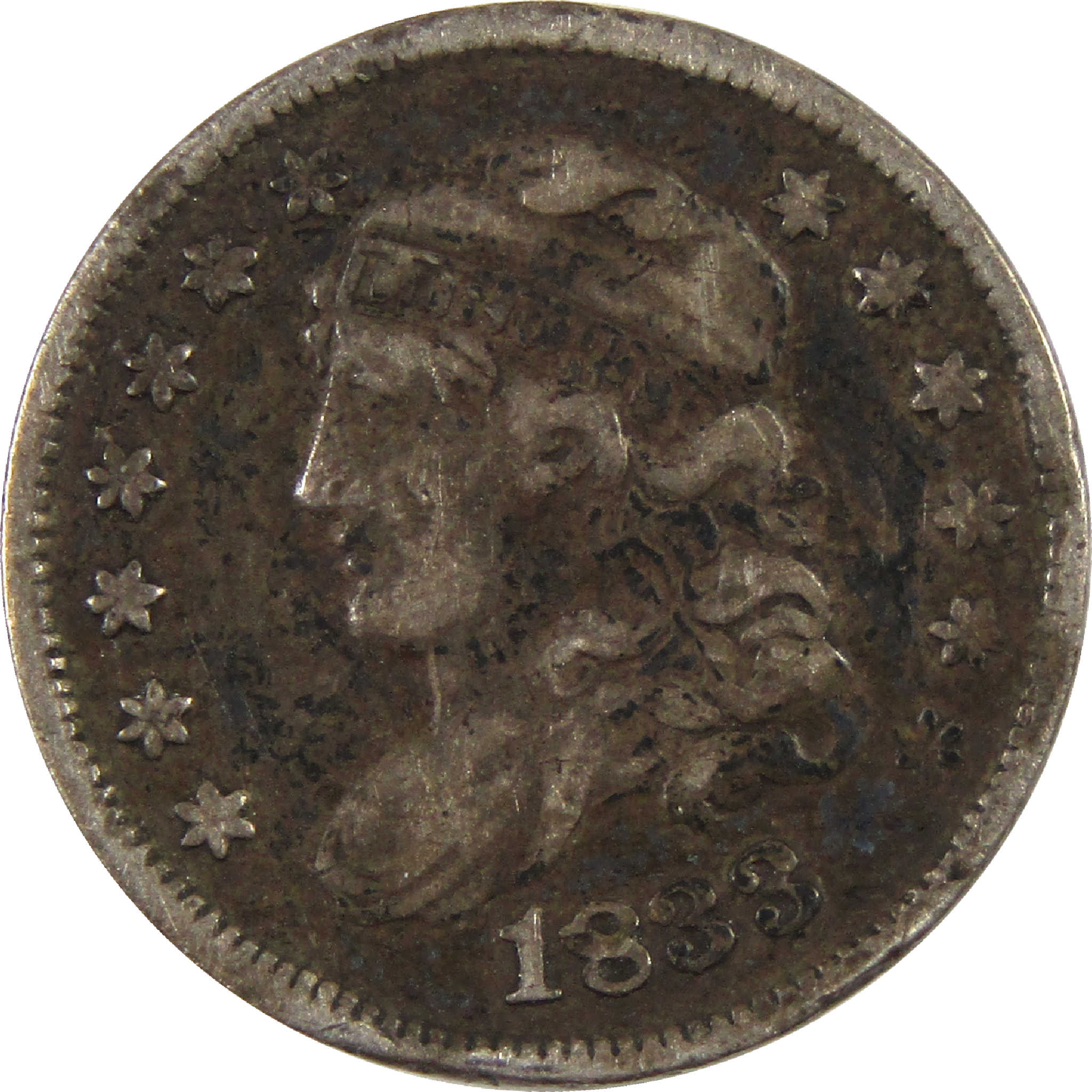 1833 Capped Bust Half Dime AG About Good Silver 5c Coin SKU:I11538
