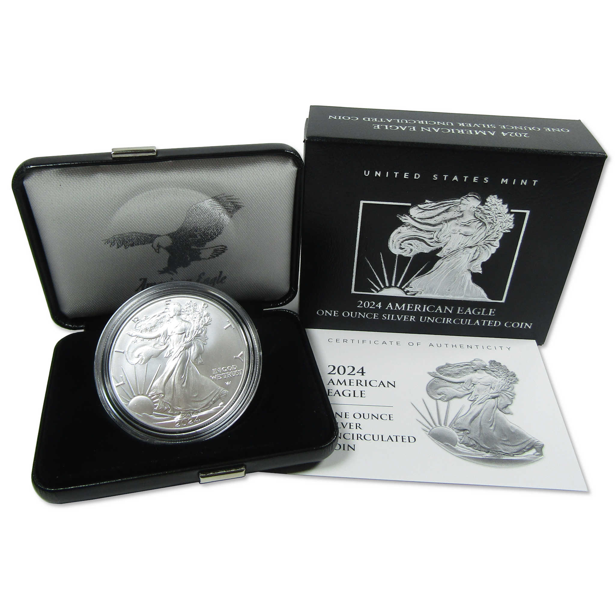 2024 W American Eagle Uncirculated 1 oz .999 Silver Burnished OGP COA