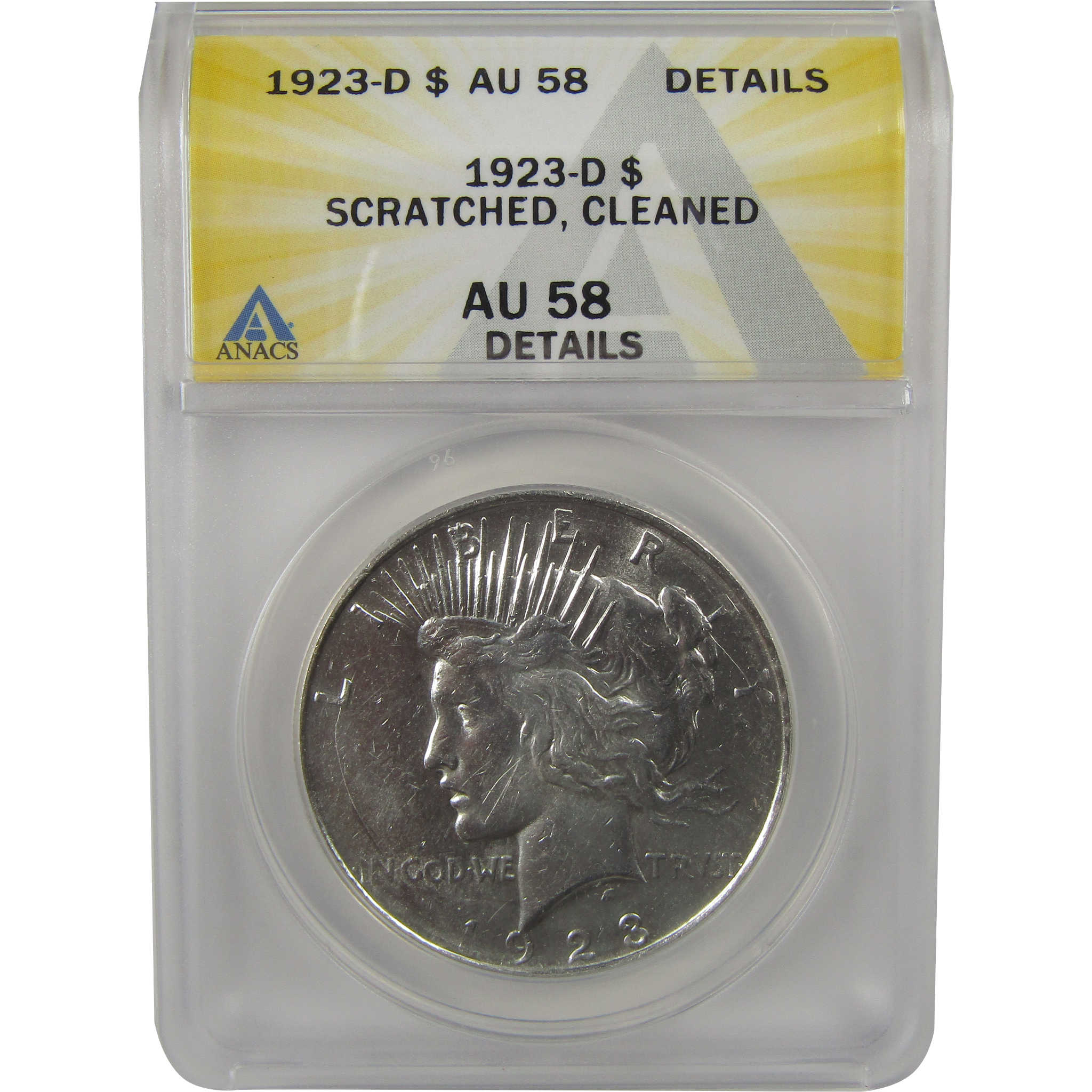 1923 D Peace Dollar AU 58 Details ANACS Silver $1 Coin SKU:I22376