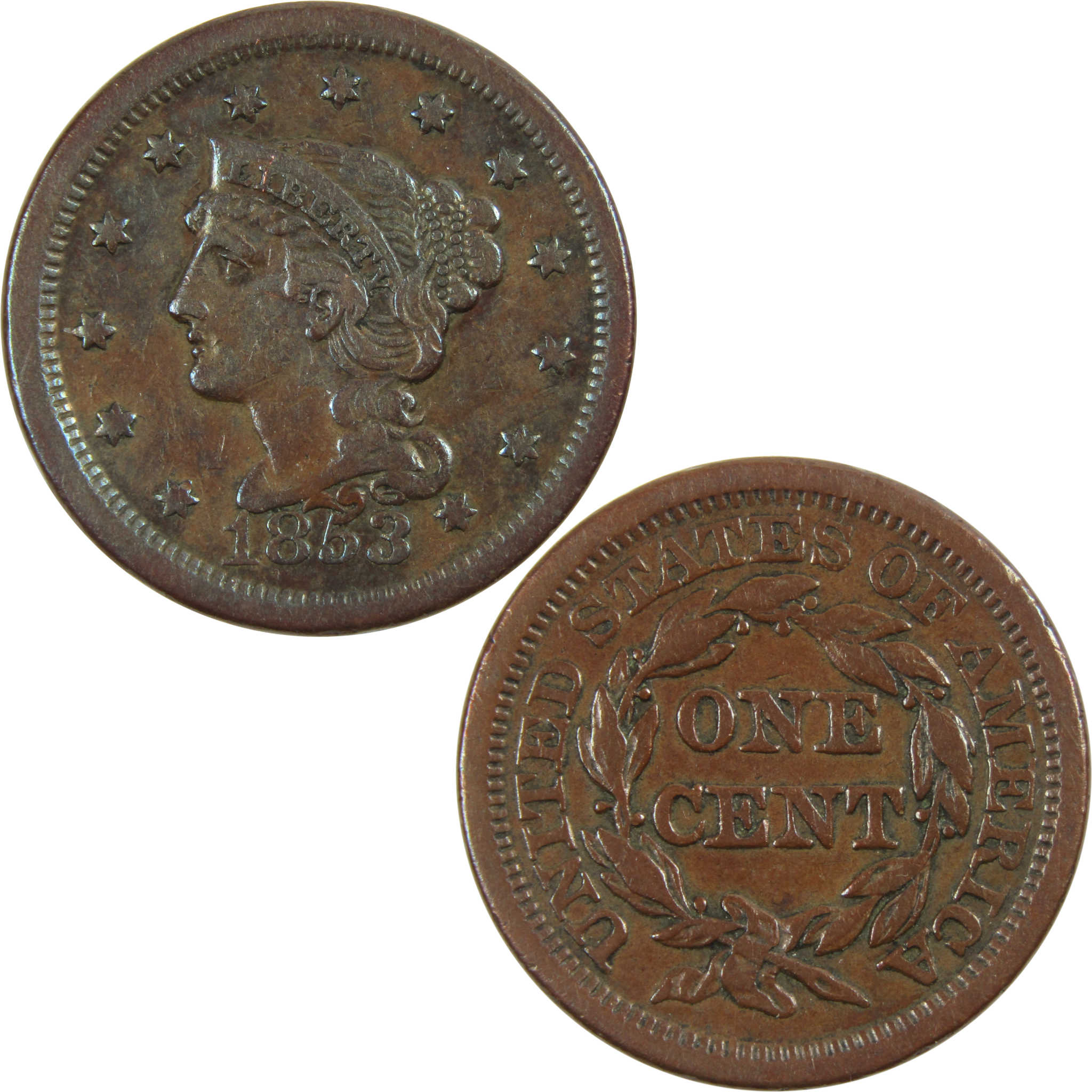 1853 Braided Hair Large Cent VF Very Fine Copper Penny SKU:I8160