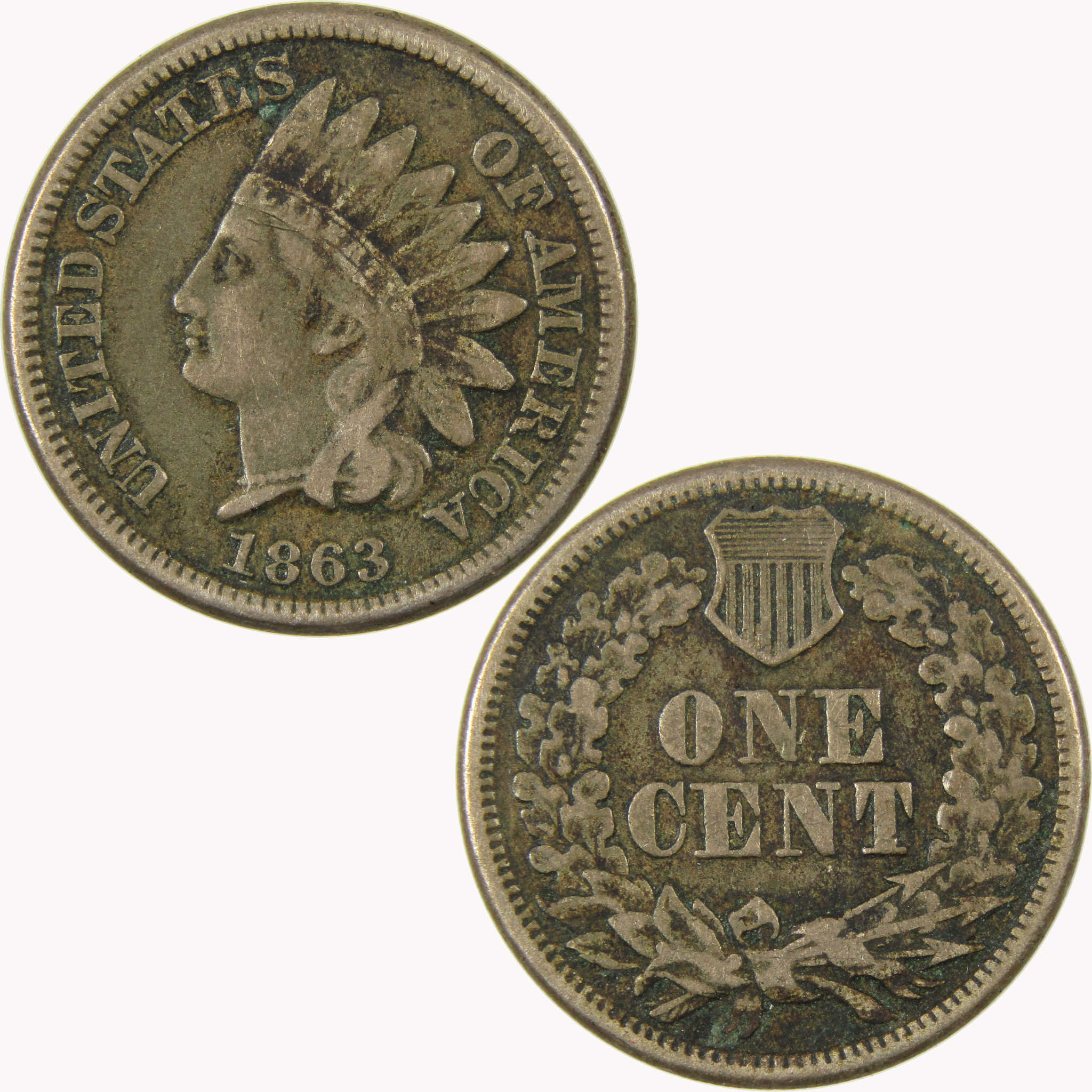 1863 Indian Head Cent F Fine Penny 1c Coin SKU:CP1110