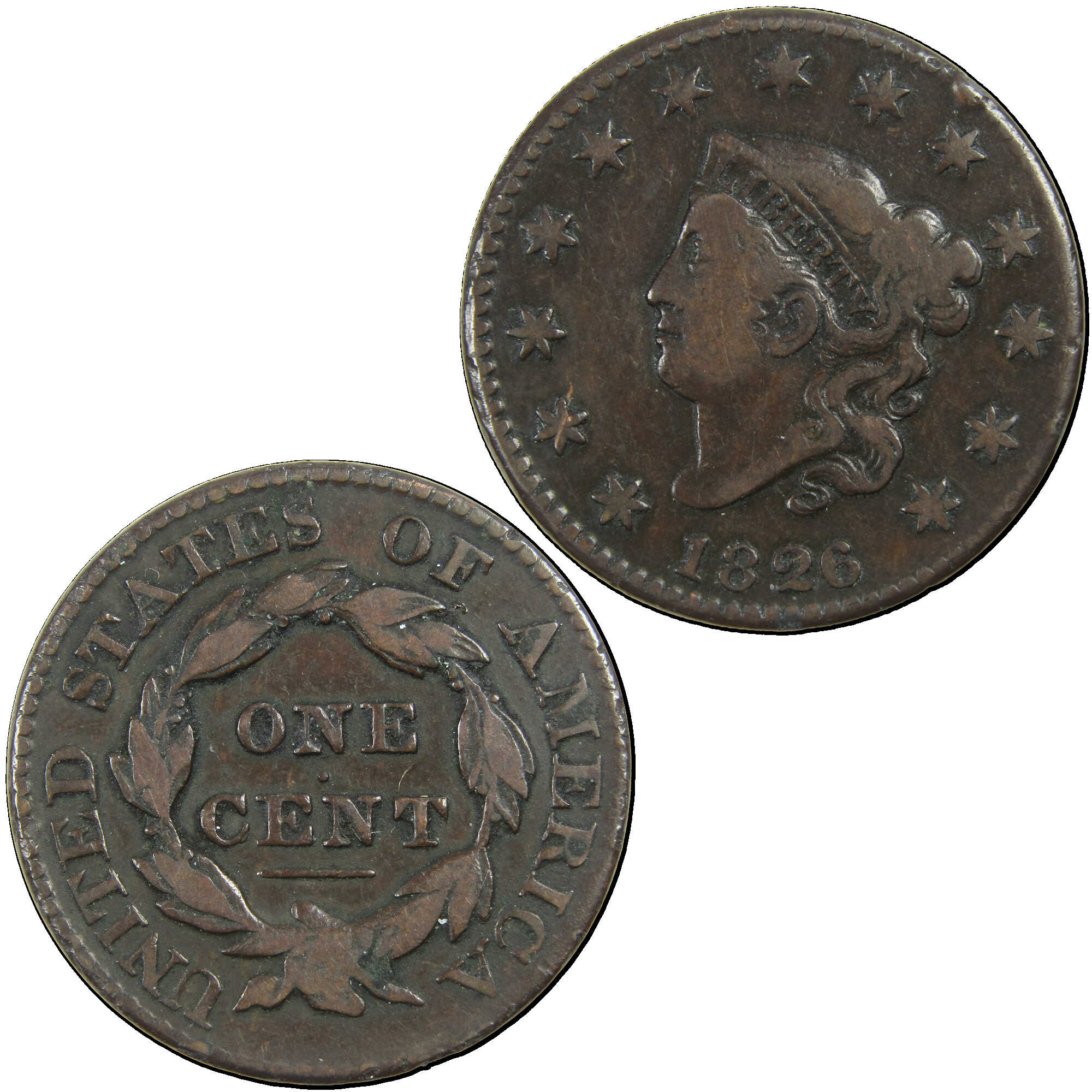 小哲どん 1826 Coronet Head Large Cent VF Very Fine Copper Penny SKU:I12913