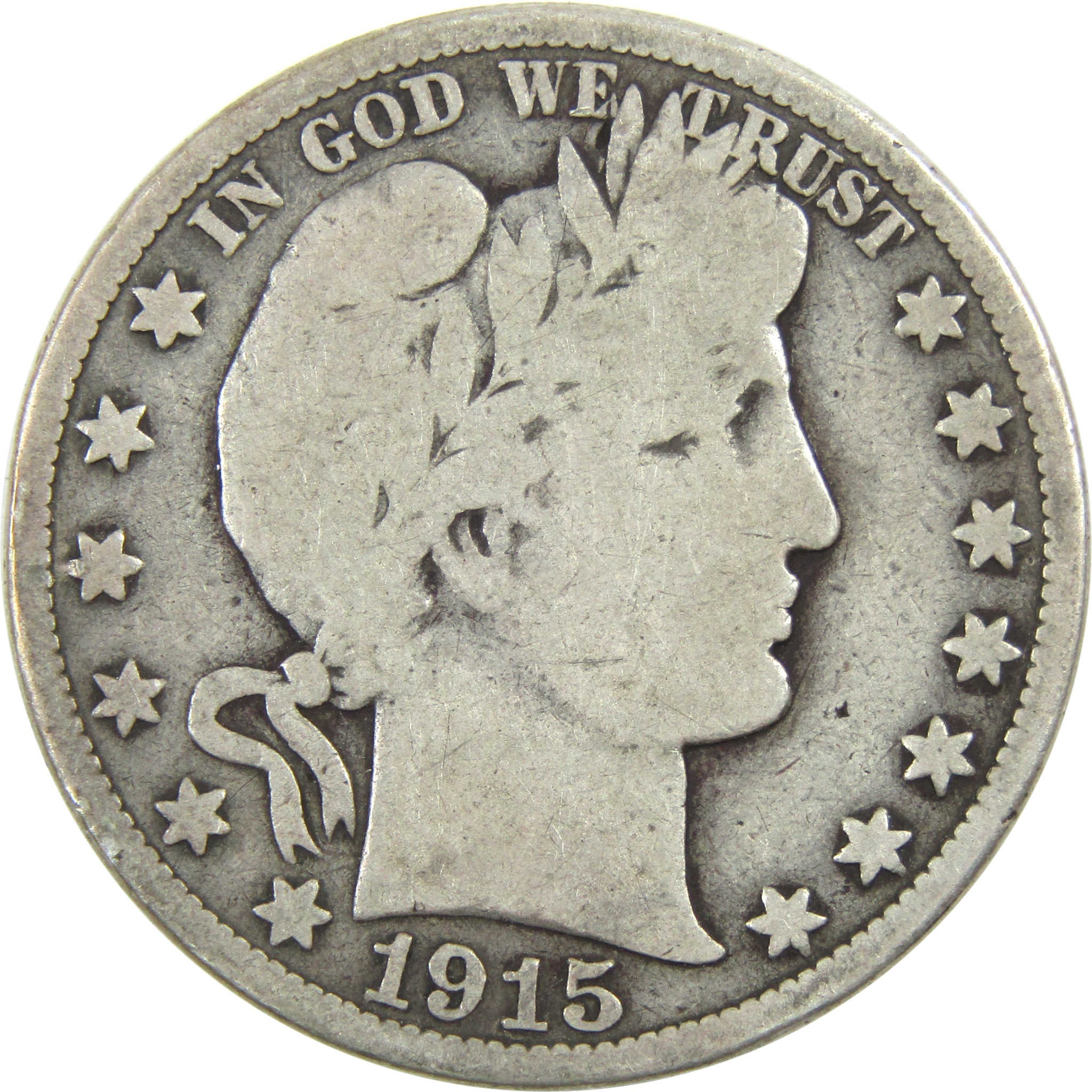 1915 S Barber Half Dollar G Good Silver 50c Coin SKU:I12809