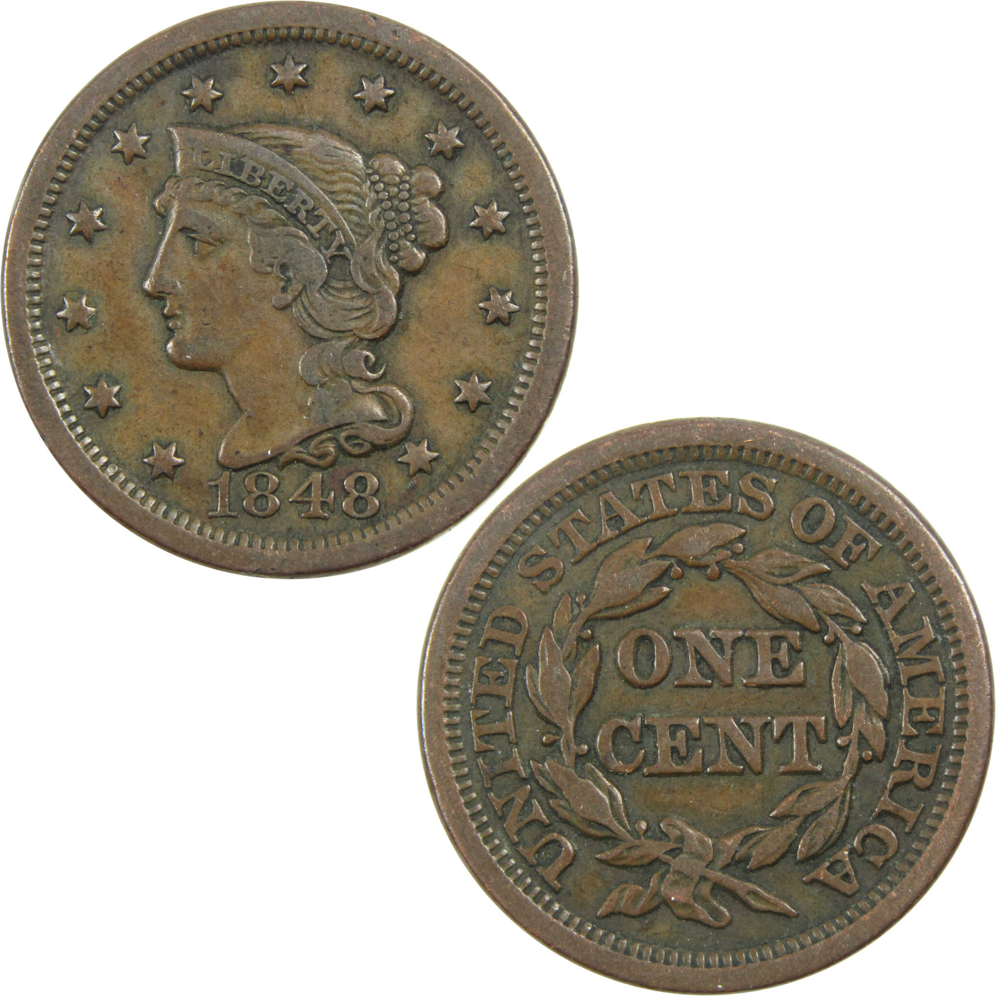 1848 Braided Hair Large Cent XF EF Extremely Fine Copper SKU:I13262