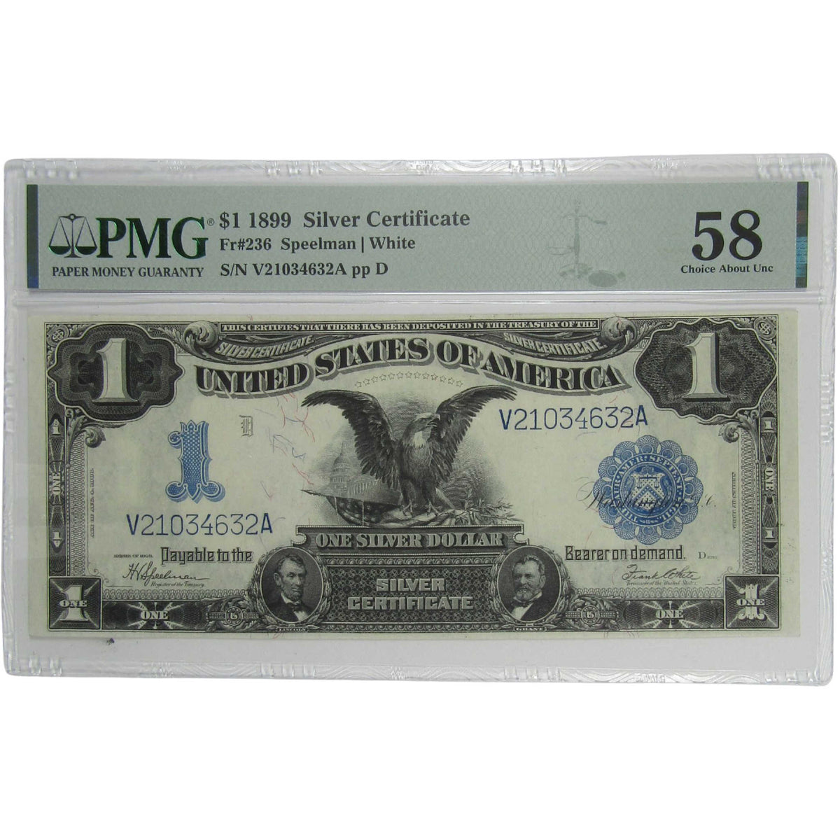 1899 $1 Silver Certificate Fr 236 Choice About Uncirculated 58 PMG