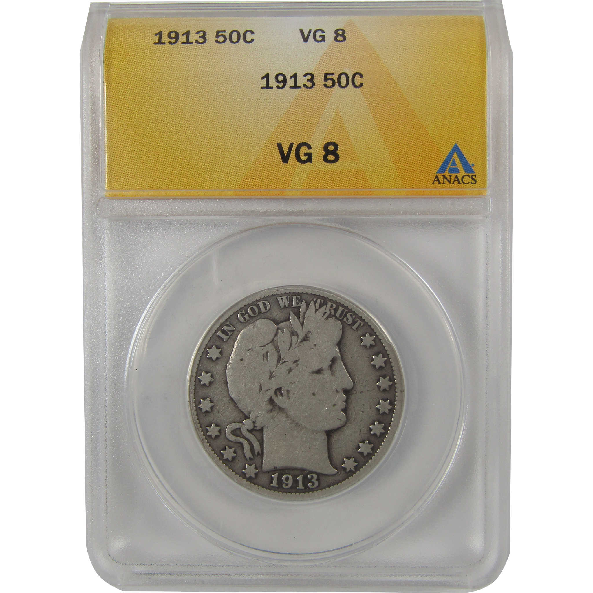 1913 Barber Half Dollar VG 8 ANACS Silver 50c Coin SKU:I23550