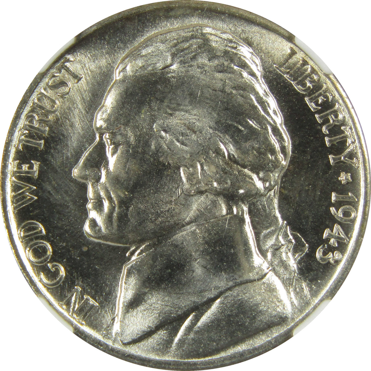1943 D Jefferson Wartime Silver Nickel MS 67 NGC 5c Coin SKU:I28704