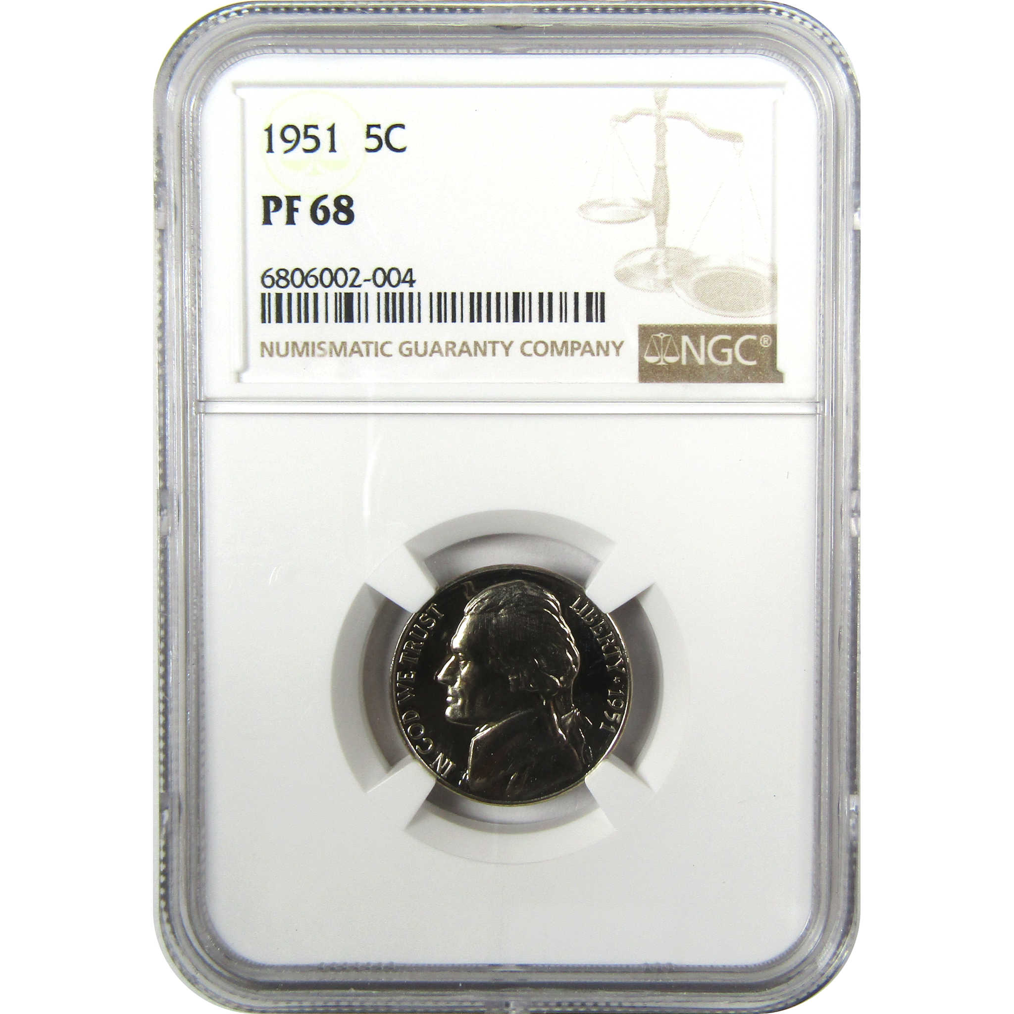 1951 Jefferson Nickel PF 68 NGC Proof 5c Coin Collectible SKU:I27338