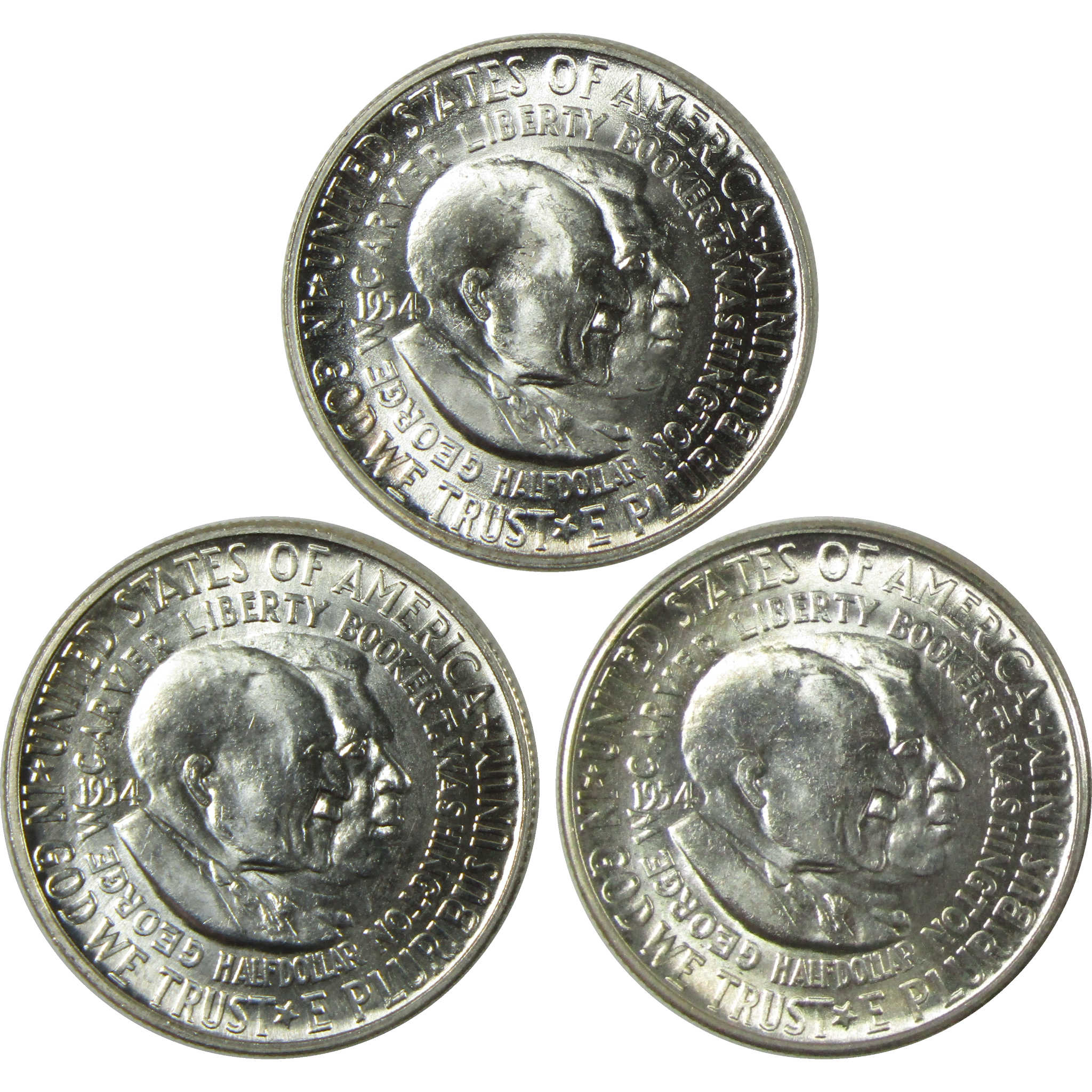 1954 PDS Washington-Carver 50c 3 Coin All-Mint Set BU Choice Unc