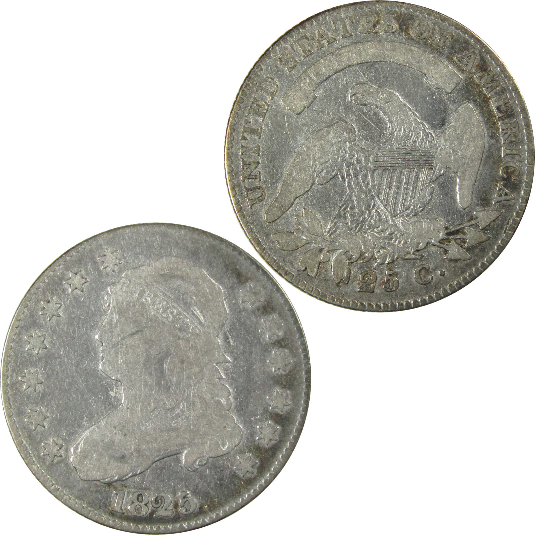 1825/4 Close Date Capped Bust Silver Quarter VG Very Good SKU:CP738