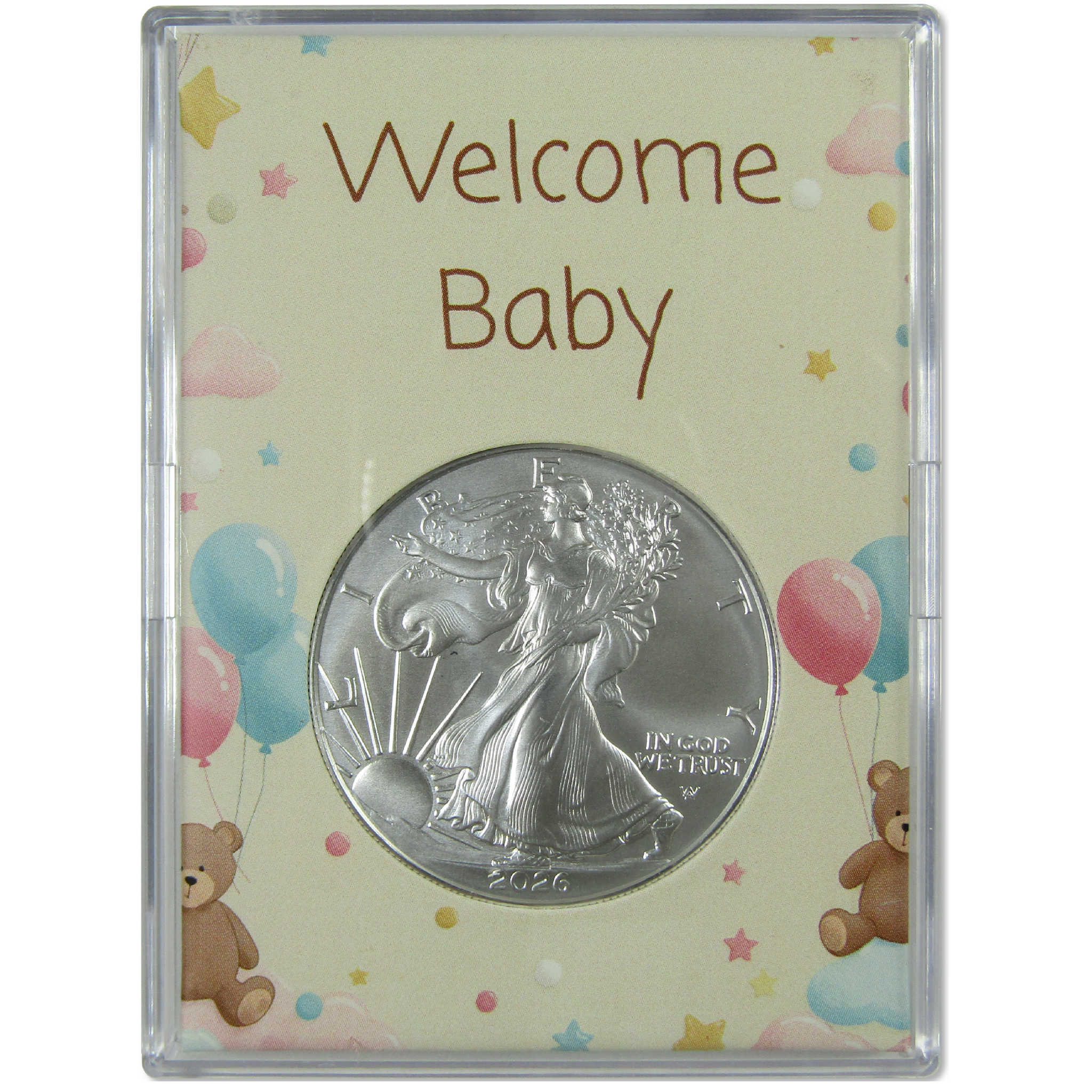 2026 American Silver Eagle Uncirculated Coin with Welcome Baby Holder