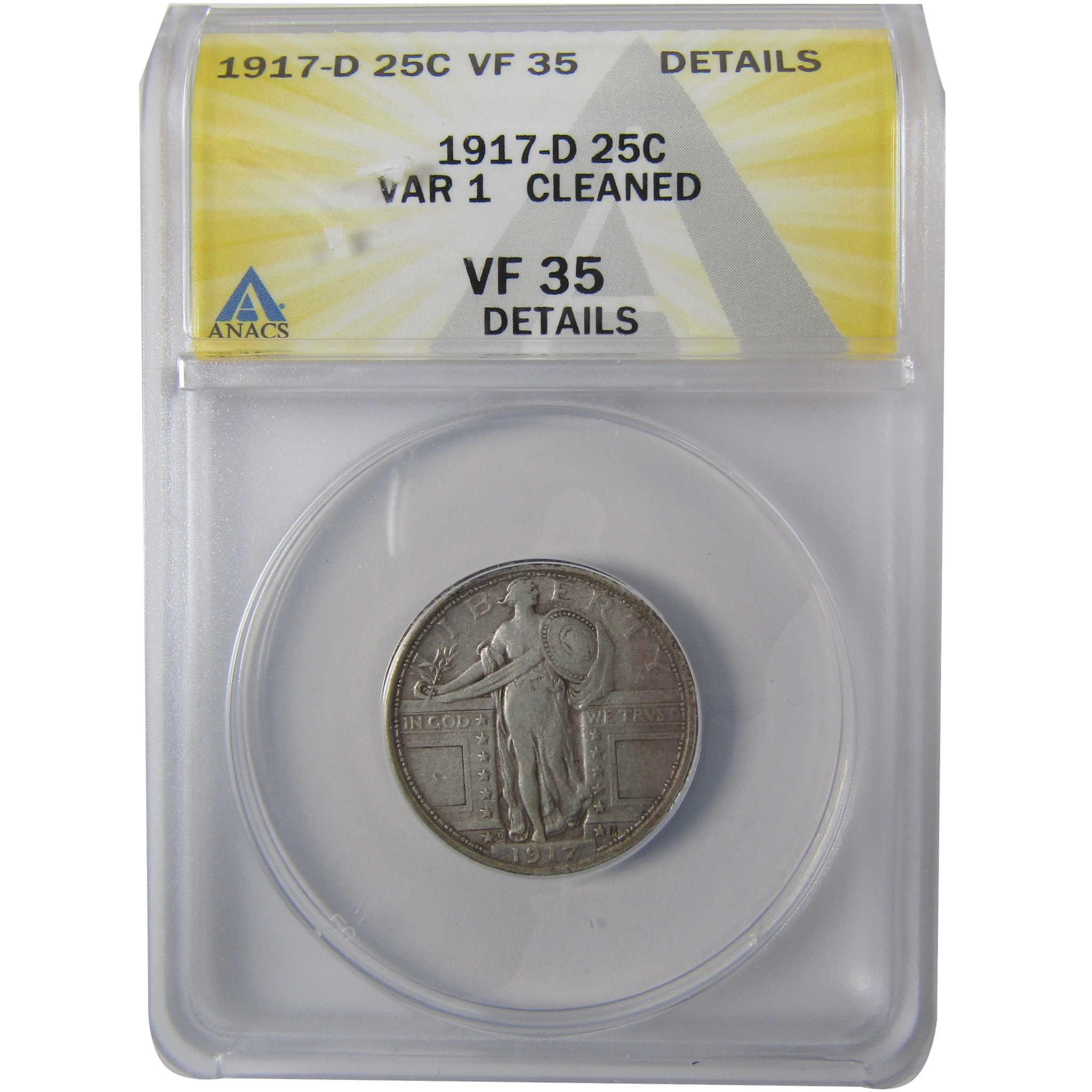 1917 D Type 1 Standing Liberty Quarter VF 35 Details ANACS SKU:I25433