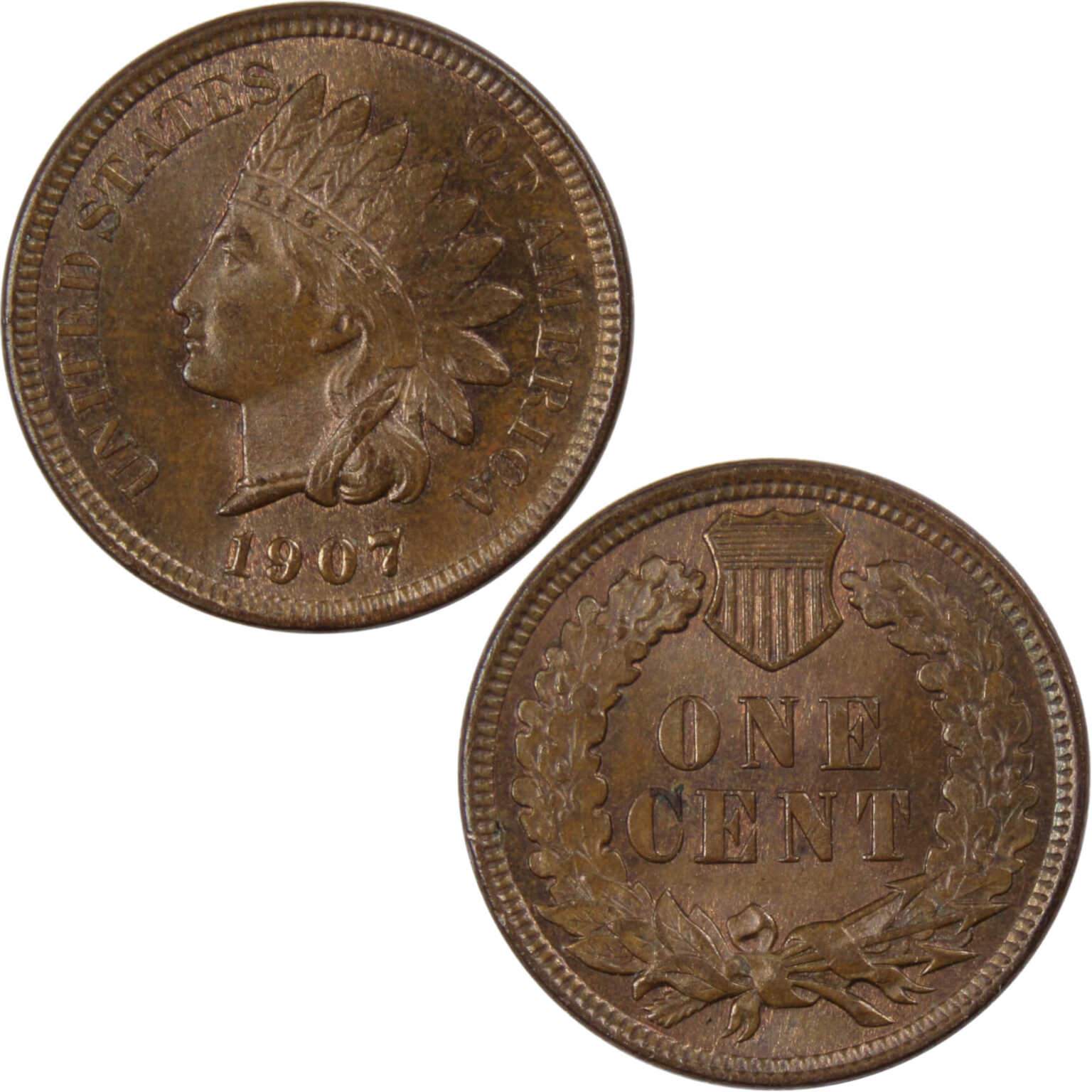 1907 Indian Head Cent Borderline Uncirculated Penny 1c Coin