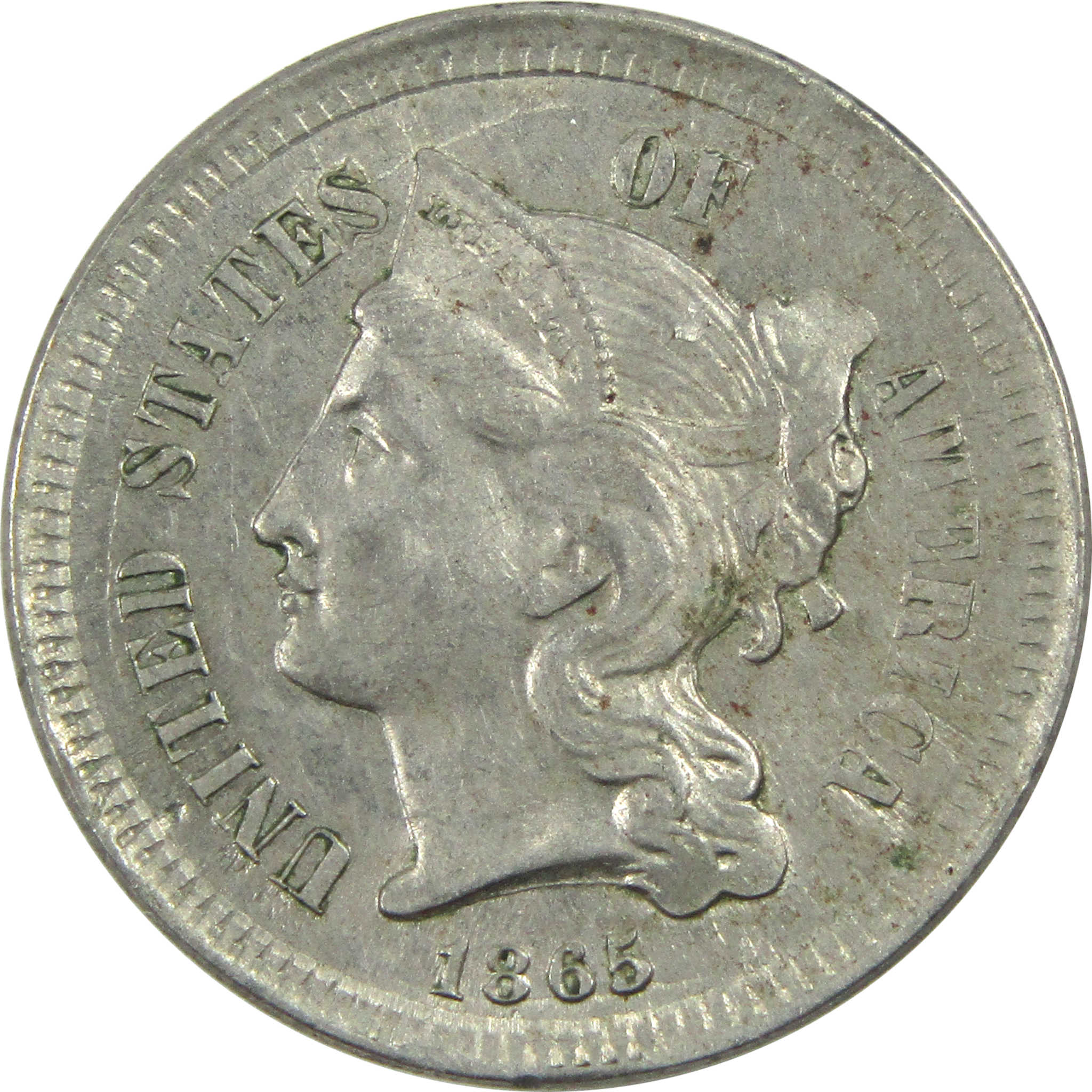 1865 Nickel Three Cent Piece AU About Uncirculated 3c Coin SKU:I13413