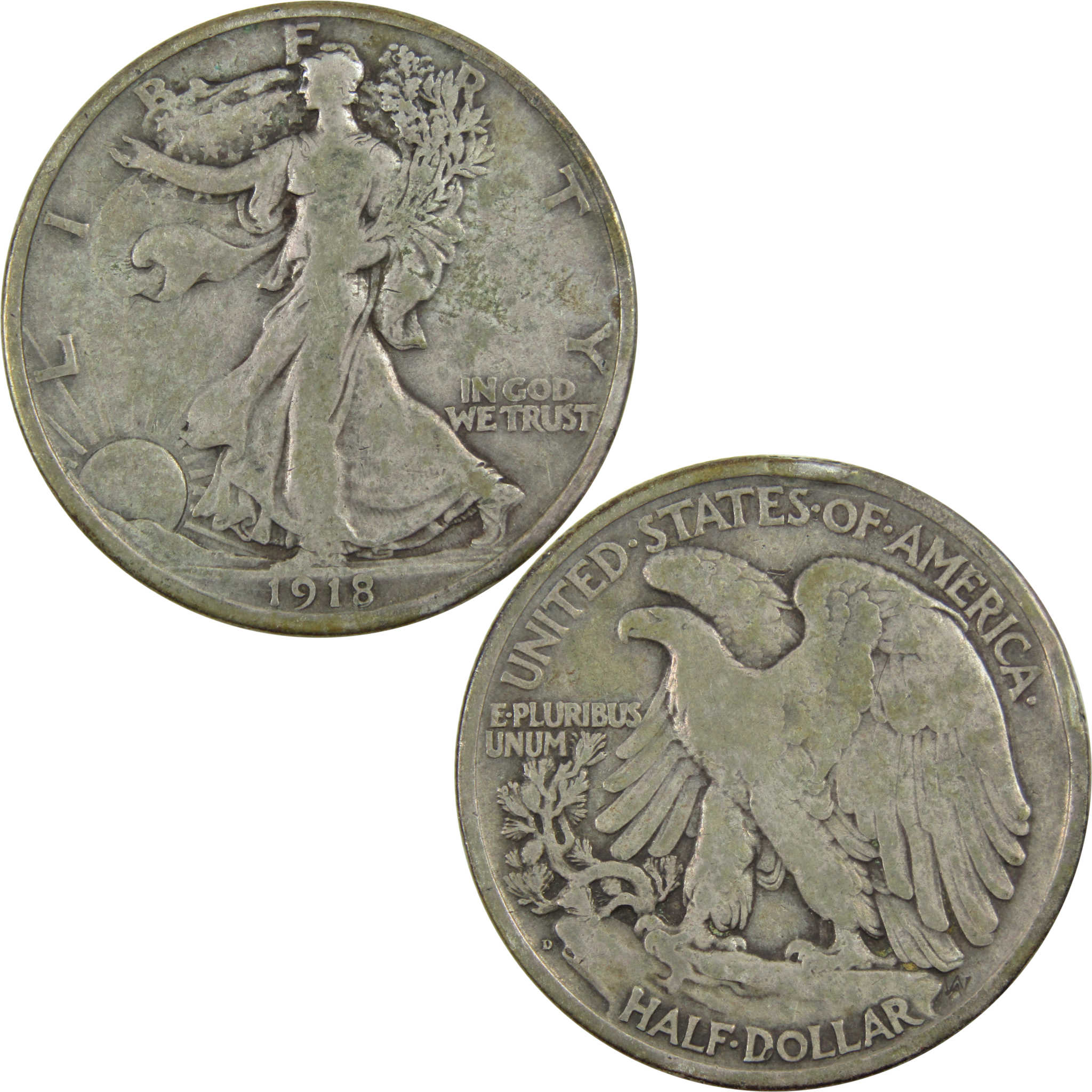 1918 D Liberty Walking Half Dollar F Fine Silver 50c Coin SKU:I13055
