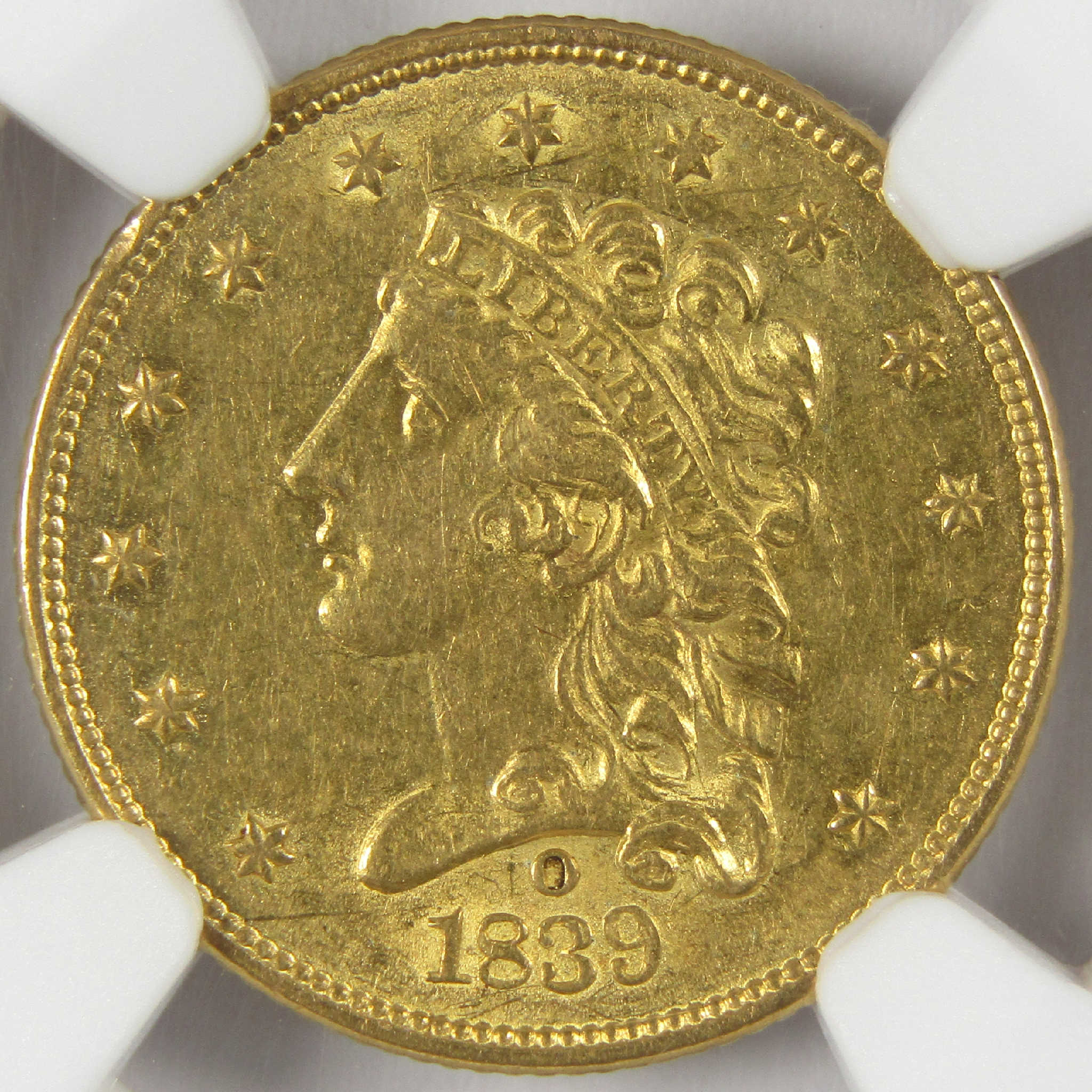 1839 O Classic Head Gold $2.50 Quarter Eagle AU 58 NGC Coin