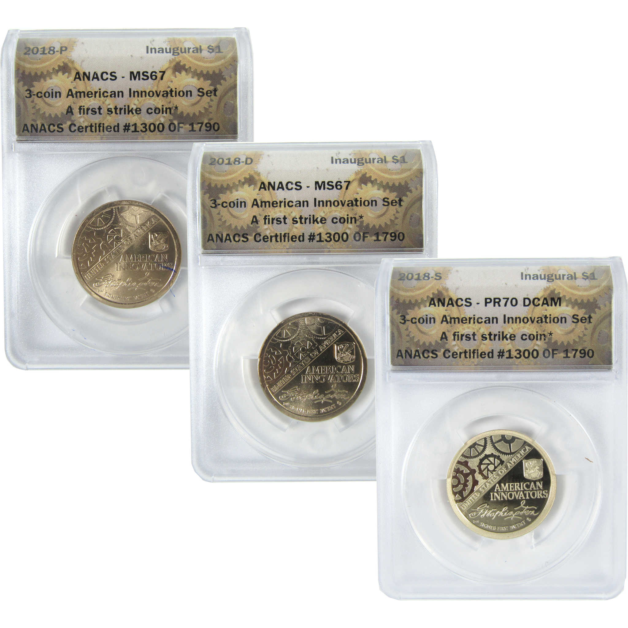 2018 PDS American Innovation Dollar 3 Coin Set ANACS SKU:CPC9372