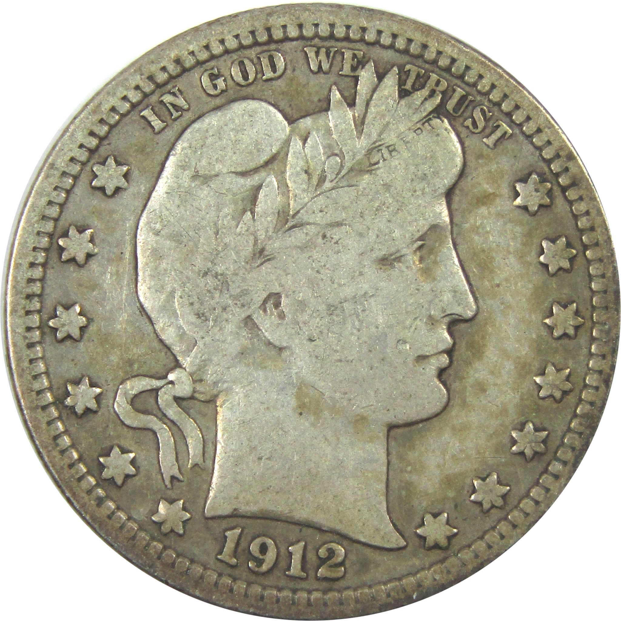 1912 Barber Quarter F Fine Silver 25c Coin SKU:I15305