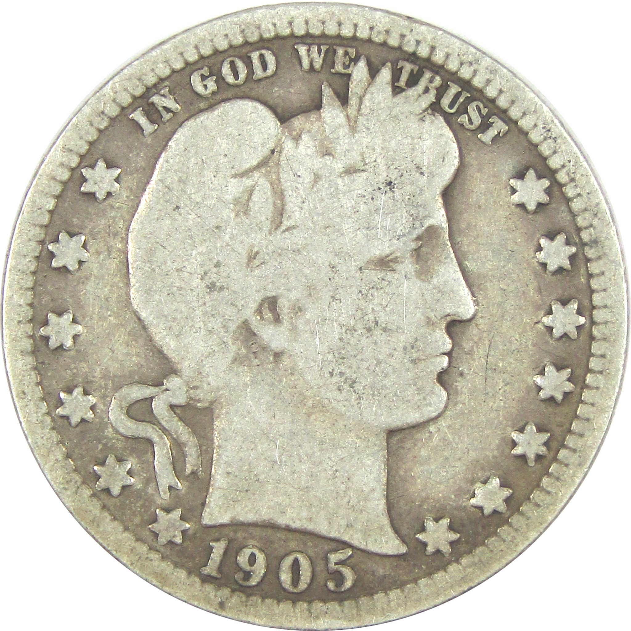 1905 Barber Quarter G Good Silver 25c Coin SKU:I15534