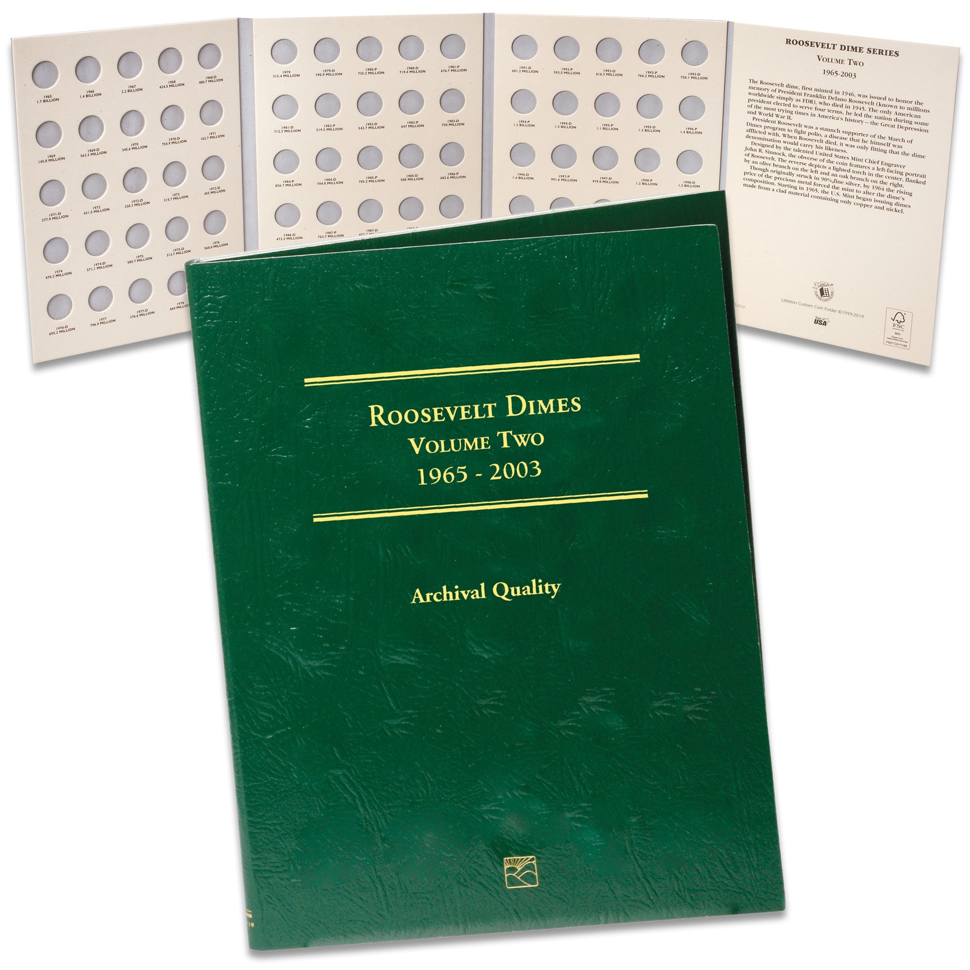 1965-2003 Roosevelt Dime Folder Volume 2 Littleton Coin Company
