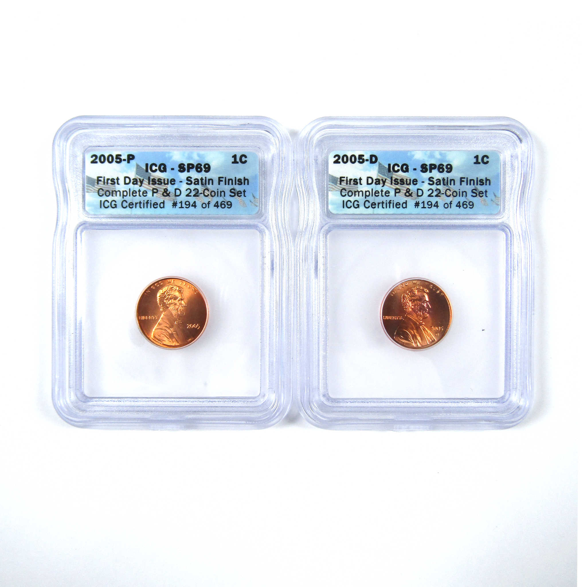 2005 P D Lincoln Memorial Cent 2 Piece Set SP 69 ICG SKU:CPC7692