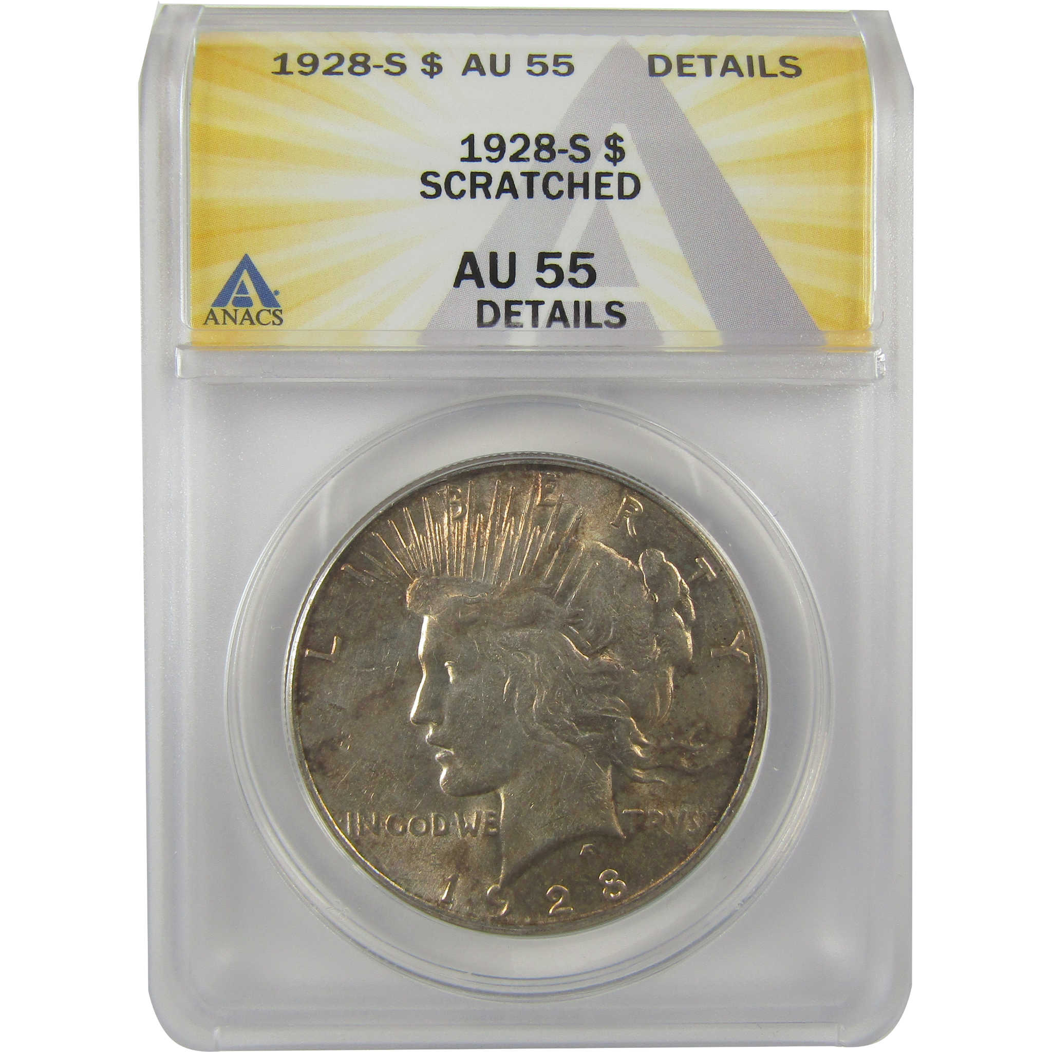 1928 S Peace Dollar AU 55 Details ANACS Silver $1 Coin SKU:I21513