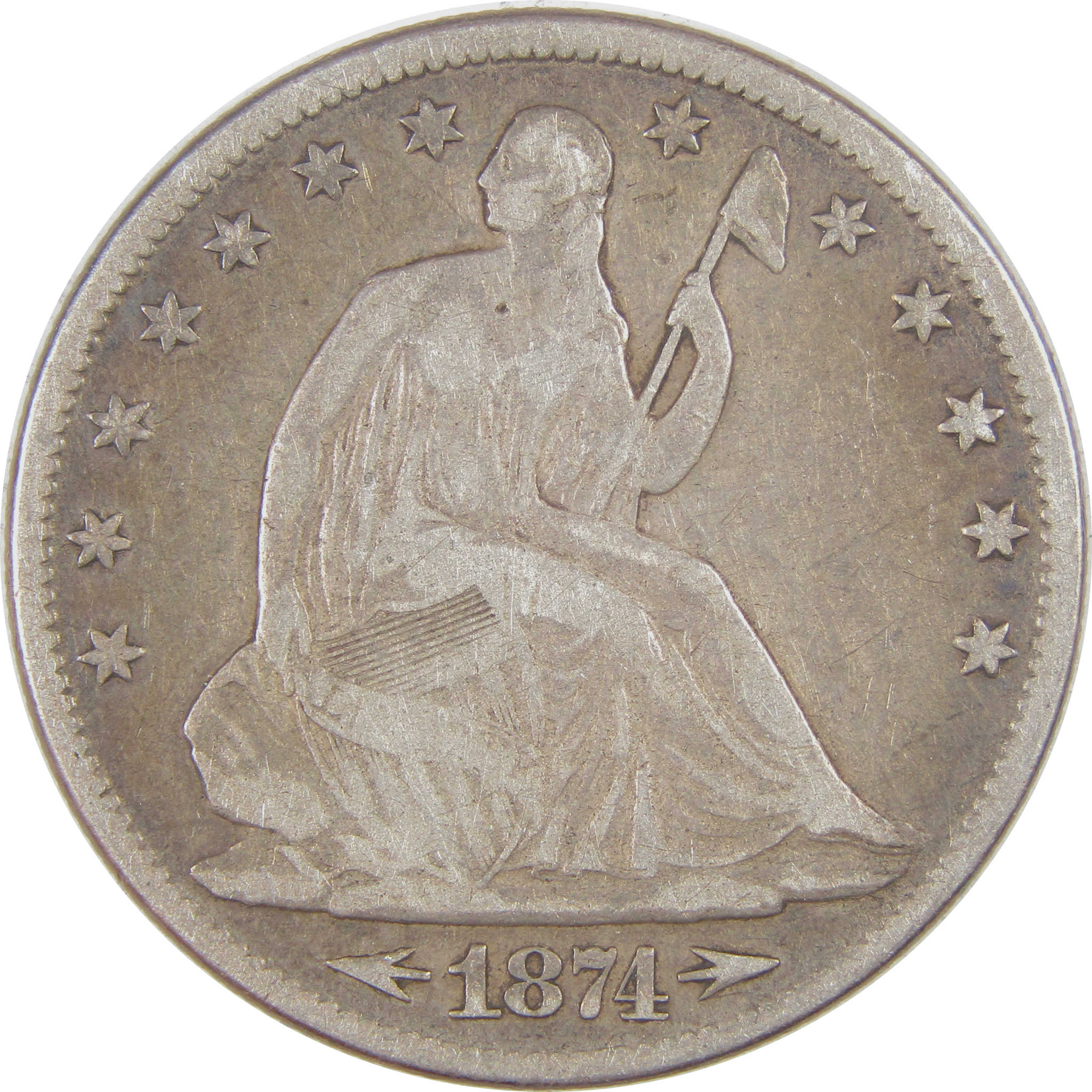 1874 Seated Liberty Half Dollar VG Very Good Silver 50c SKU:I17145