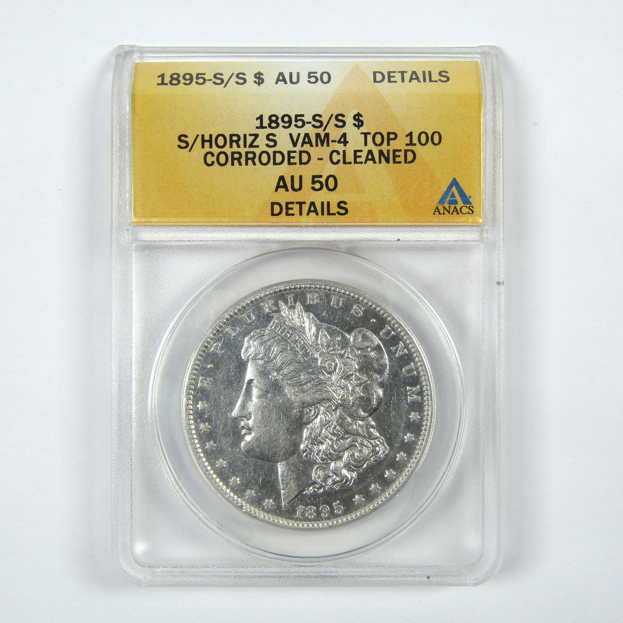 1895 S/S Morgan Dollar AU 50 ANACS S/Horiz S VAM-4 SKU:I14926 - Morgan coin - Morgan silver dollar - Morgan silver dollar for sale - Profile Coins &amp; Collectibles