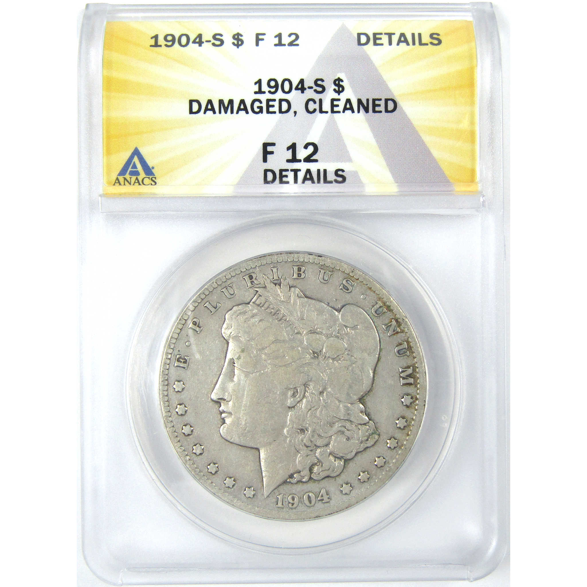 1904 S Morgan Dollar F 12 Details ANACS Silver $1 Coin SKU:I16232 - Morgan coin - Morgan silver dollar - Morgan silver dollar for sale - Profile Coins &amp; Collectibles