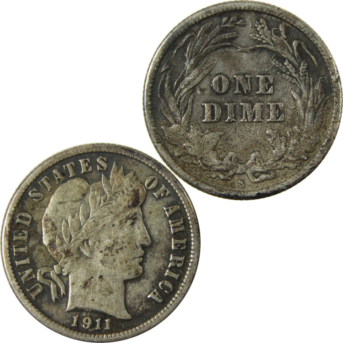 1911 S Barber Silver Dime F Fine 10c Coin Collectible SKU:I28152