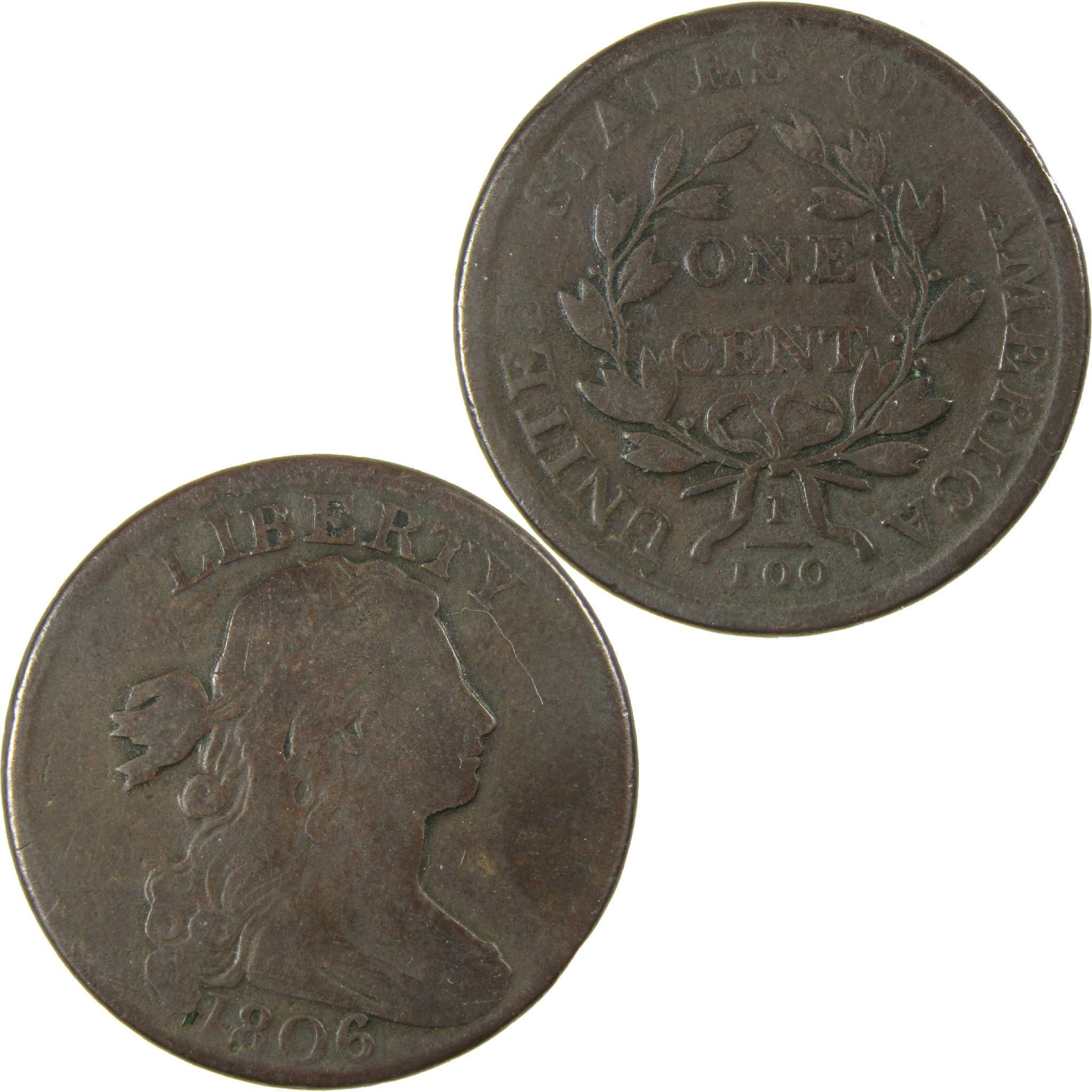 1806 Draped Bust Copper Large Cent VG Very Good Penny 1c Coin