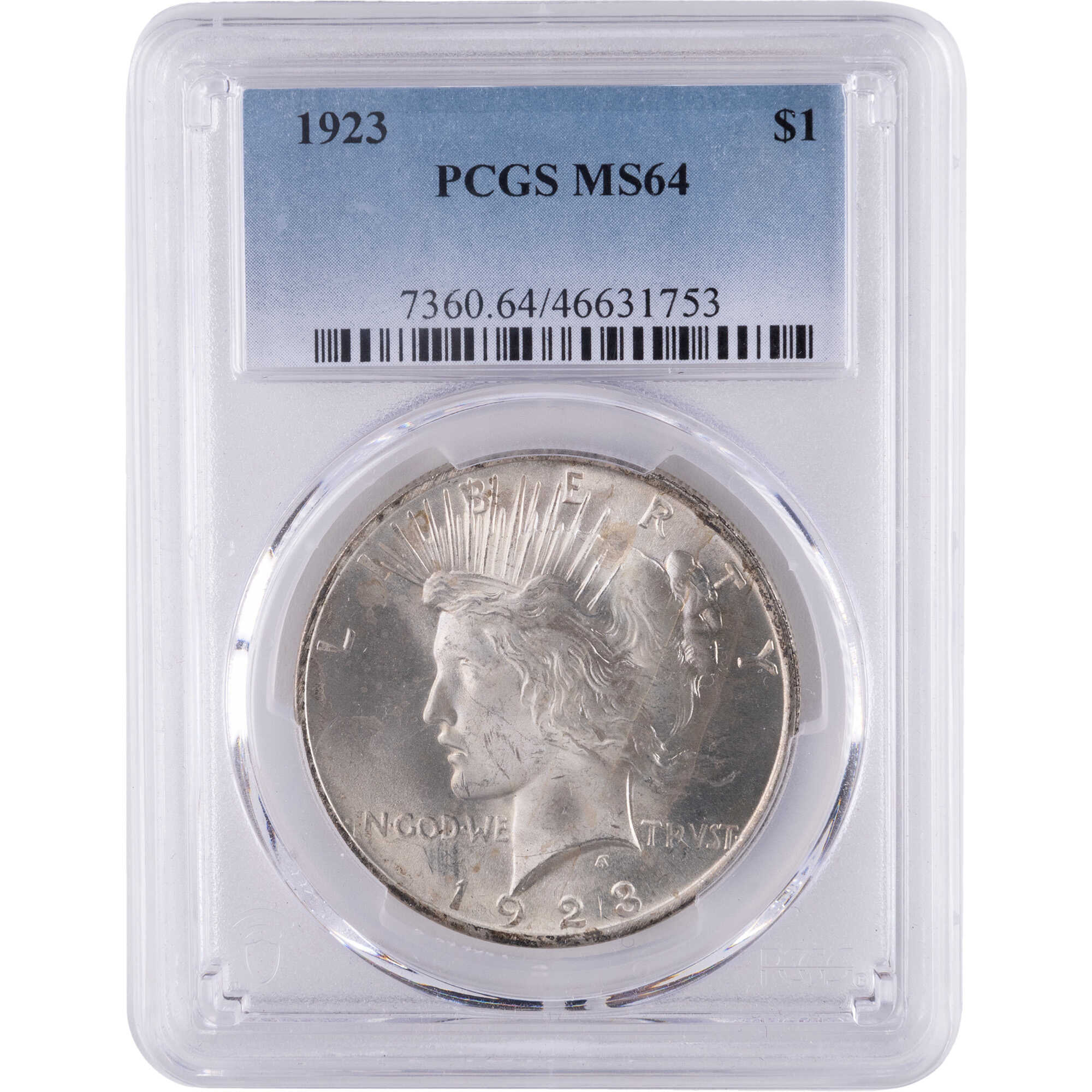 1923 Peace Dollar MS 64 PCGS Silver $1 Uncirculated Coin SKU:CPC12848