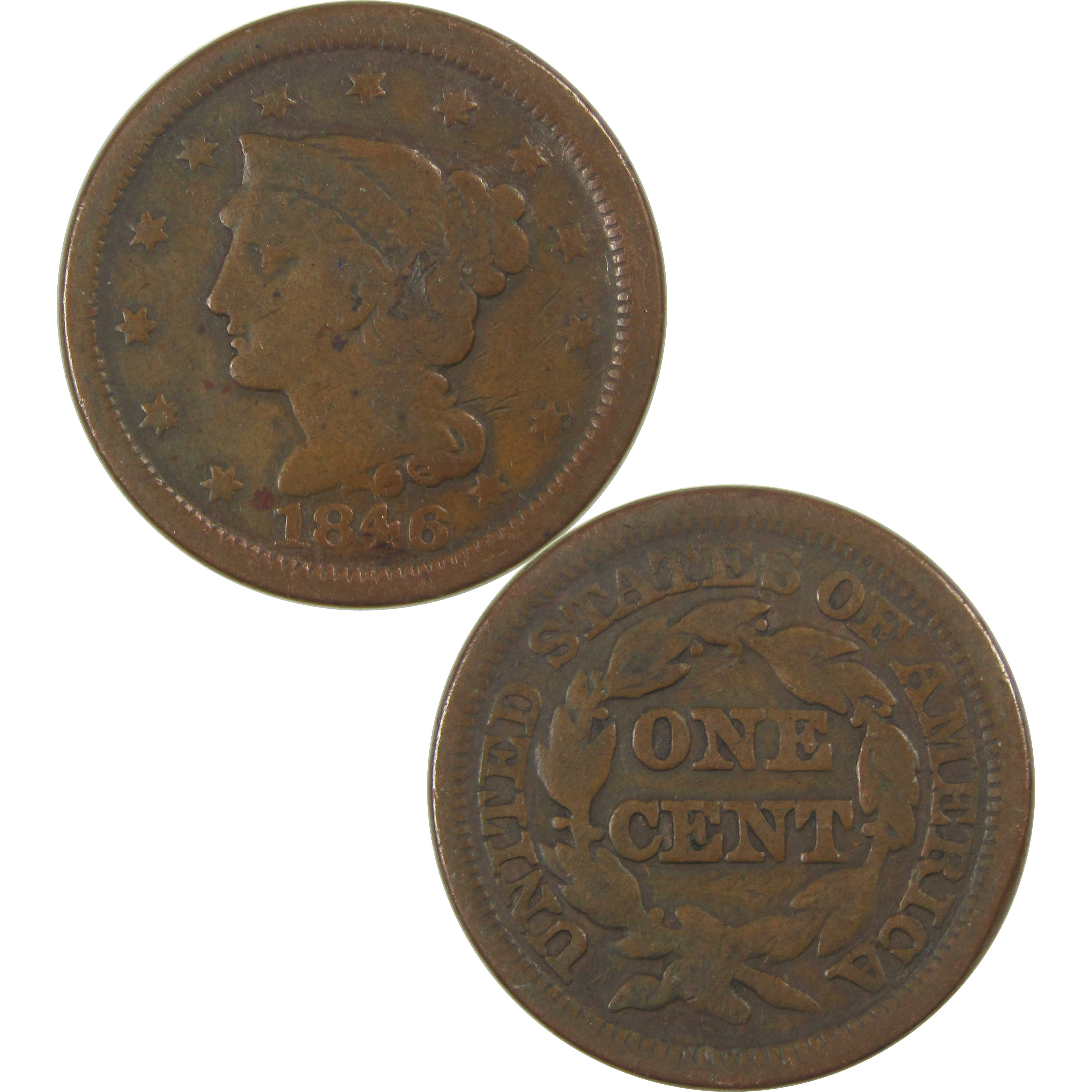 1846 Small Date Braided Hair Large Cent VG Details Copper SKU:CPC0769