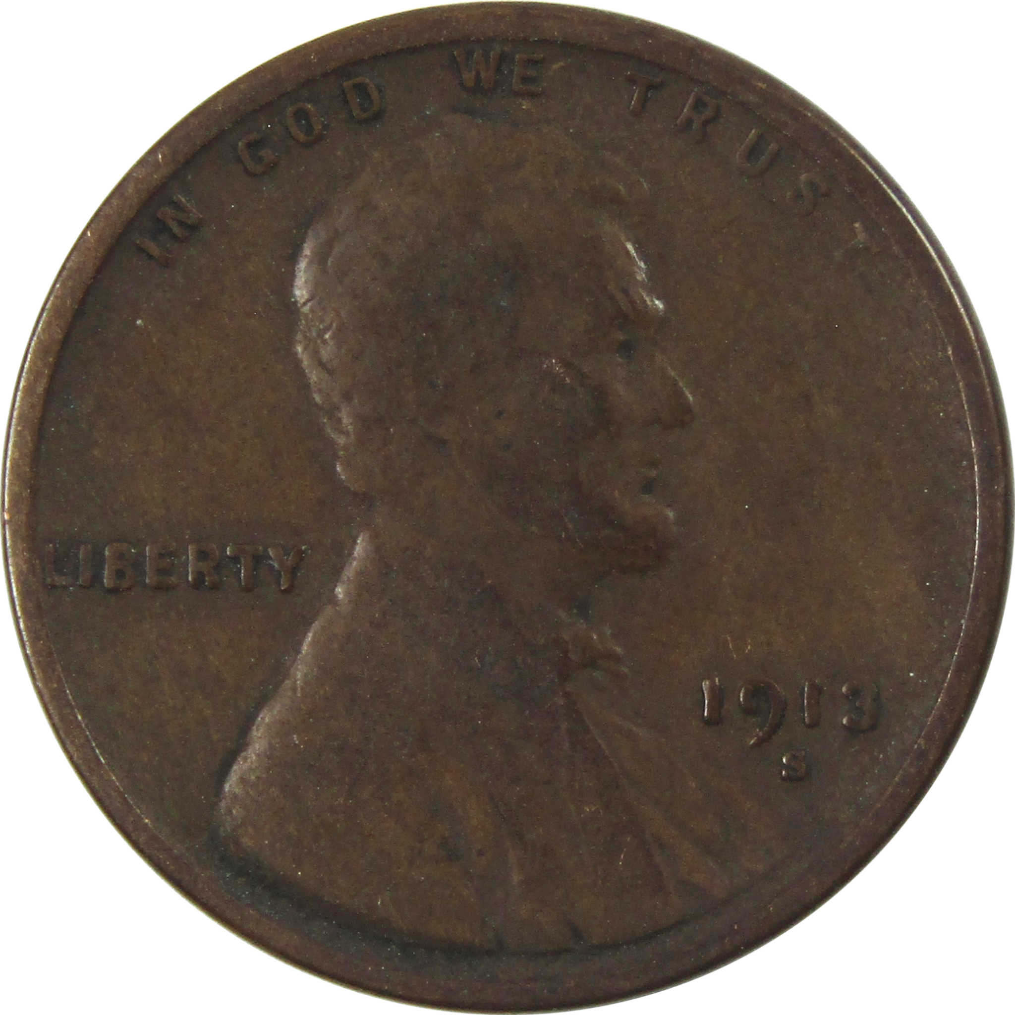 1913 S Lincoln Wheat Cent F Fine Penny 1c Coin SKU:I14010