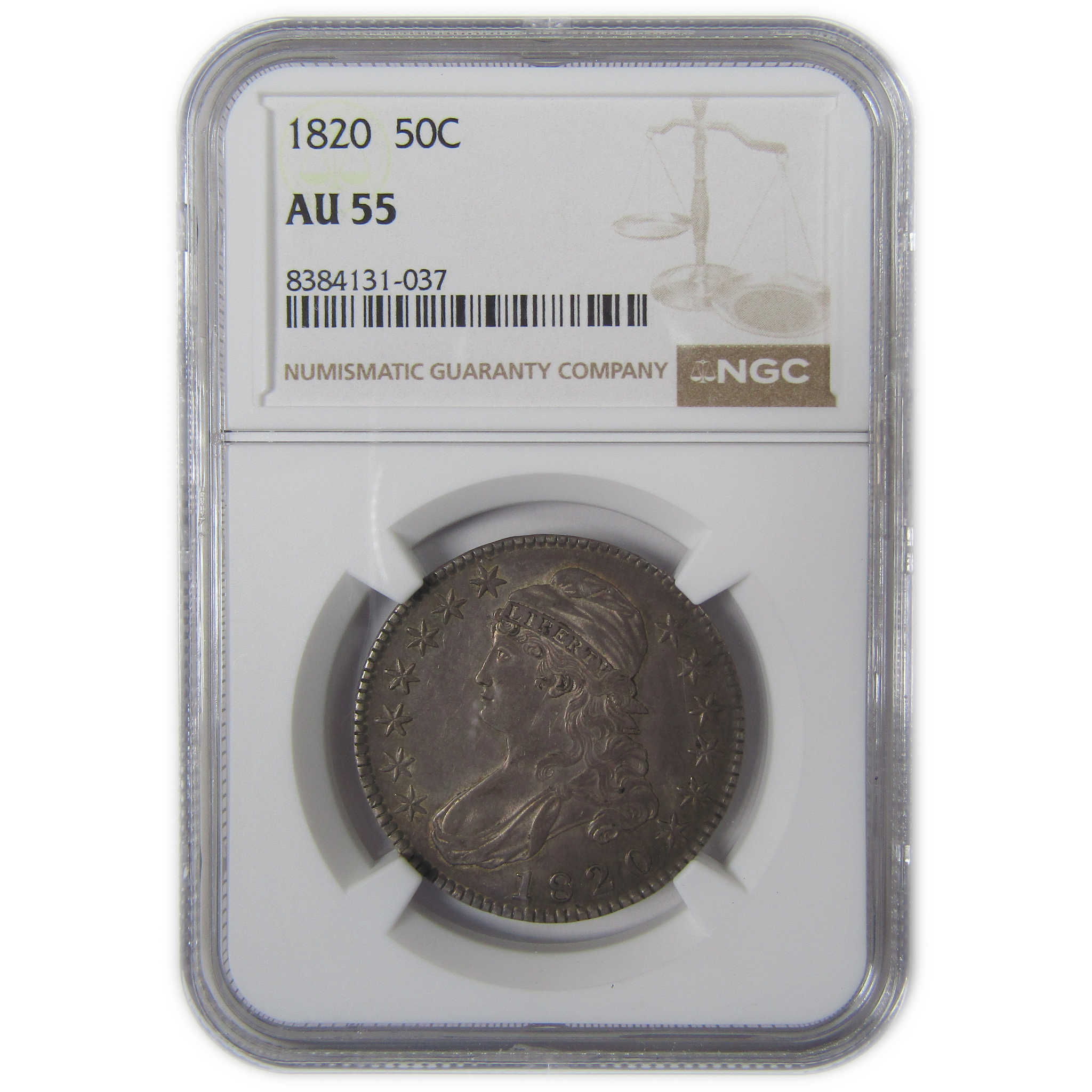 1820 Square Base Knob 2 Capped Bust Half Dollar AU 55 NGC SKU:I23327