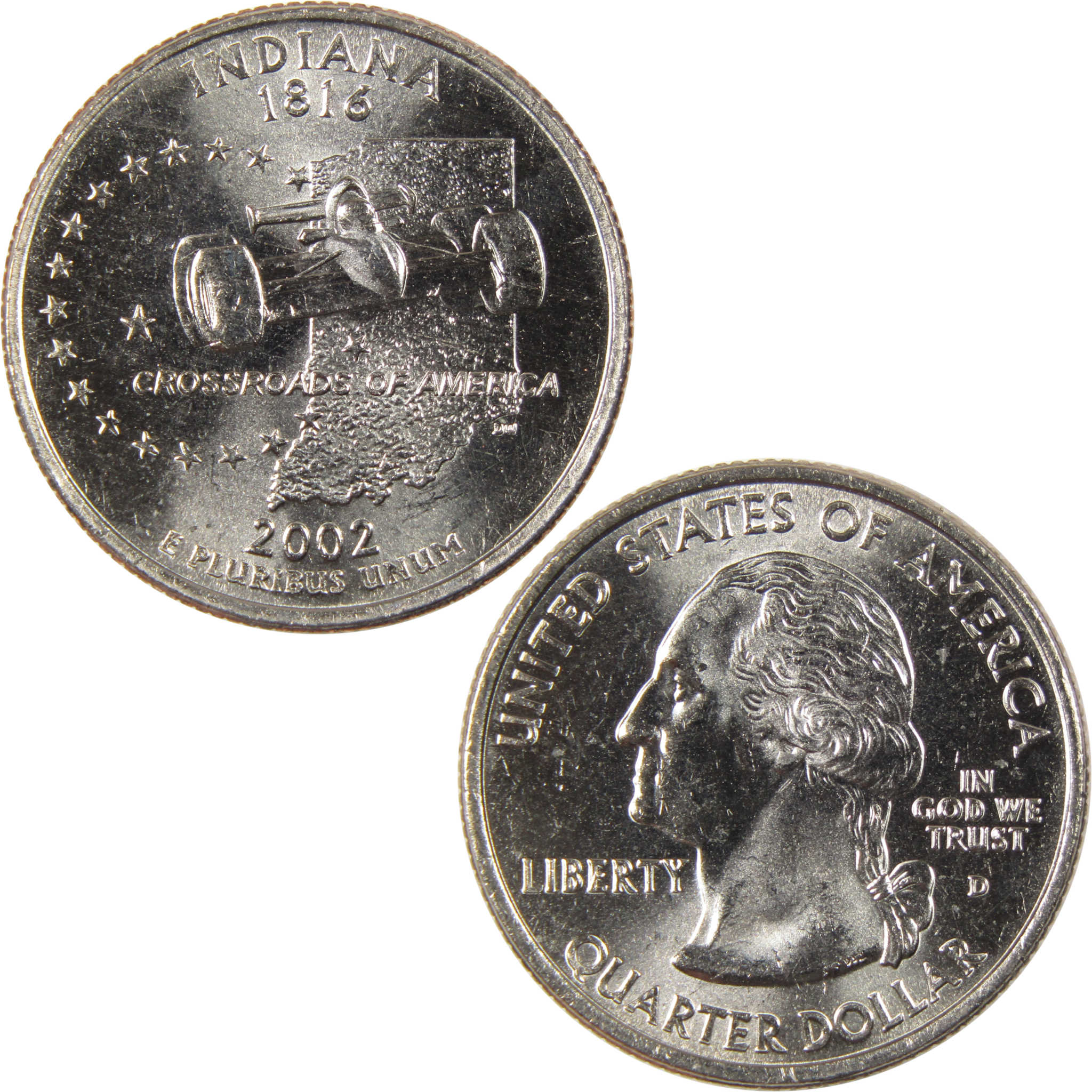 2002 D Indiana State Quarter BU Uncirculated Clad 25c Coin