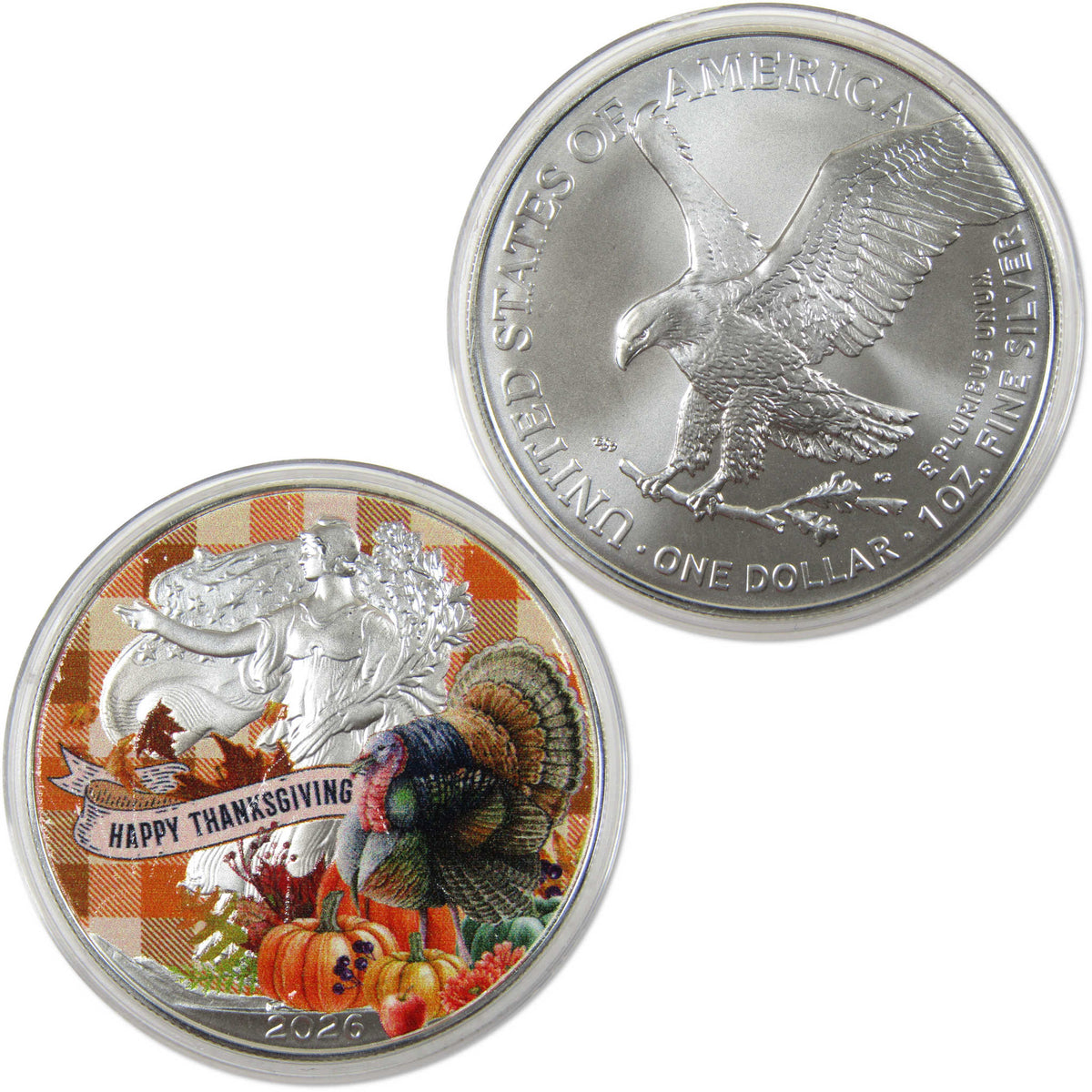 2026 Happy Thanksgiving Colorized American Silver Eagle $1 Coin